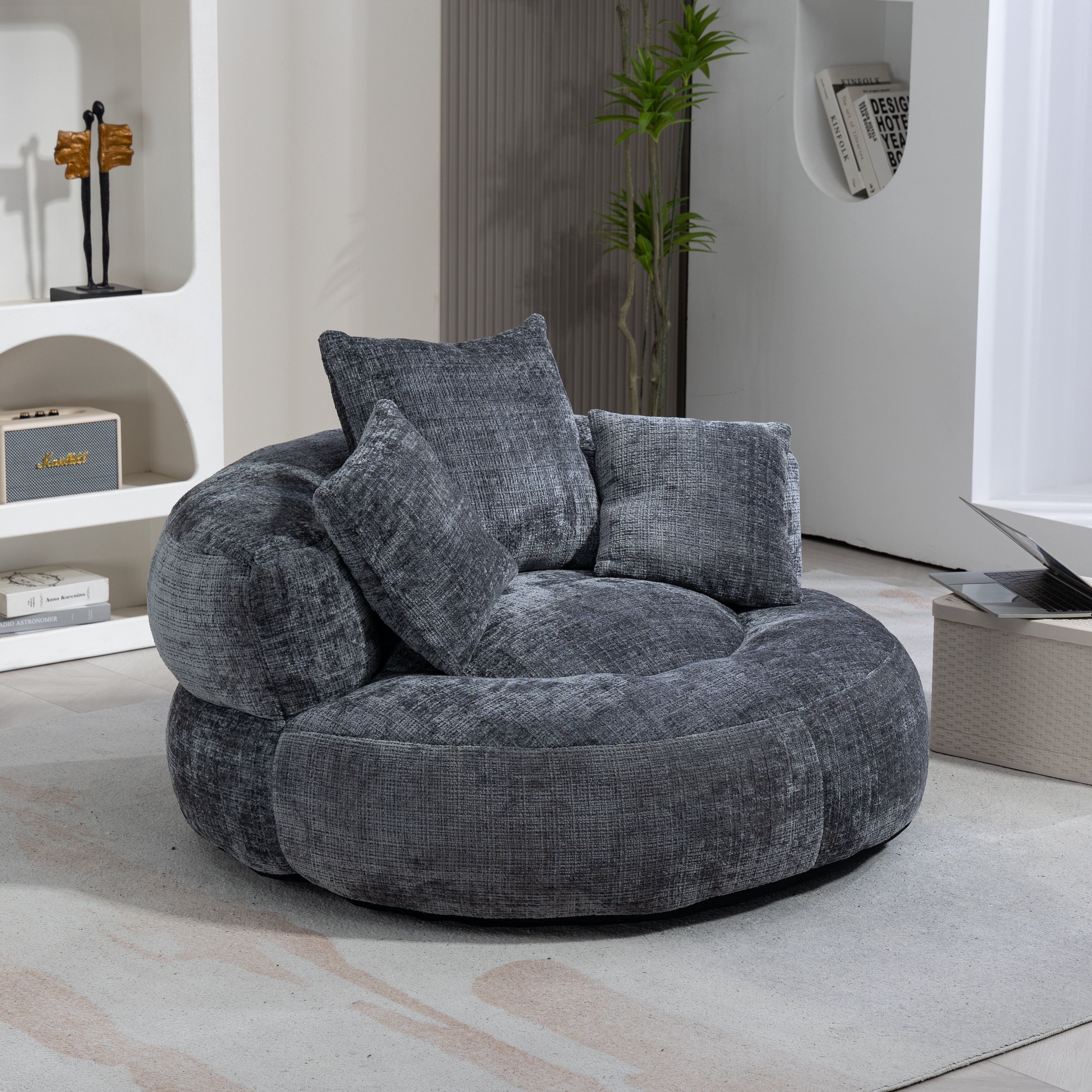 Lazy Sofa High Back Beanbag Chair Couch, Durable Comfort Indoor/Outdoor, Gray Chenille