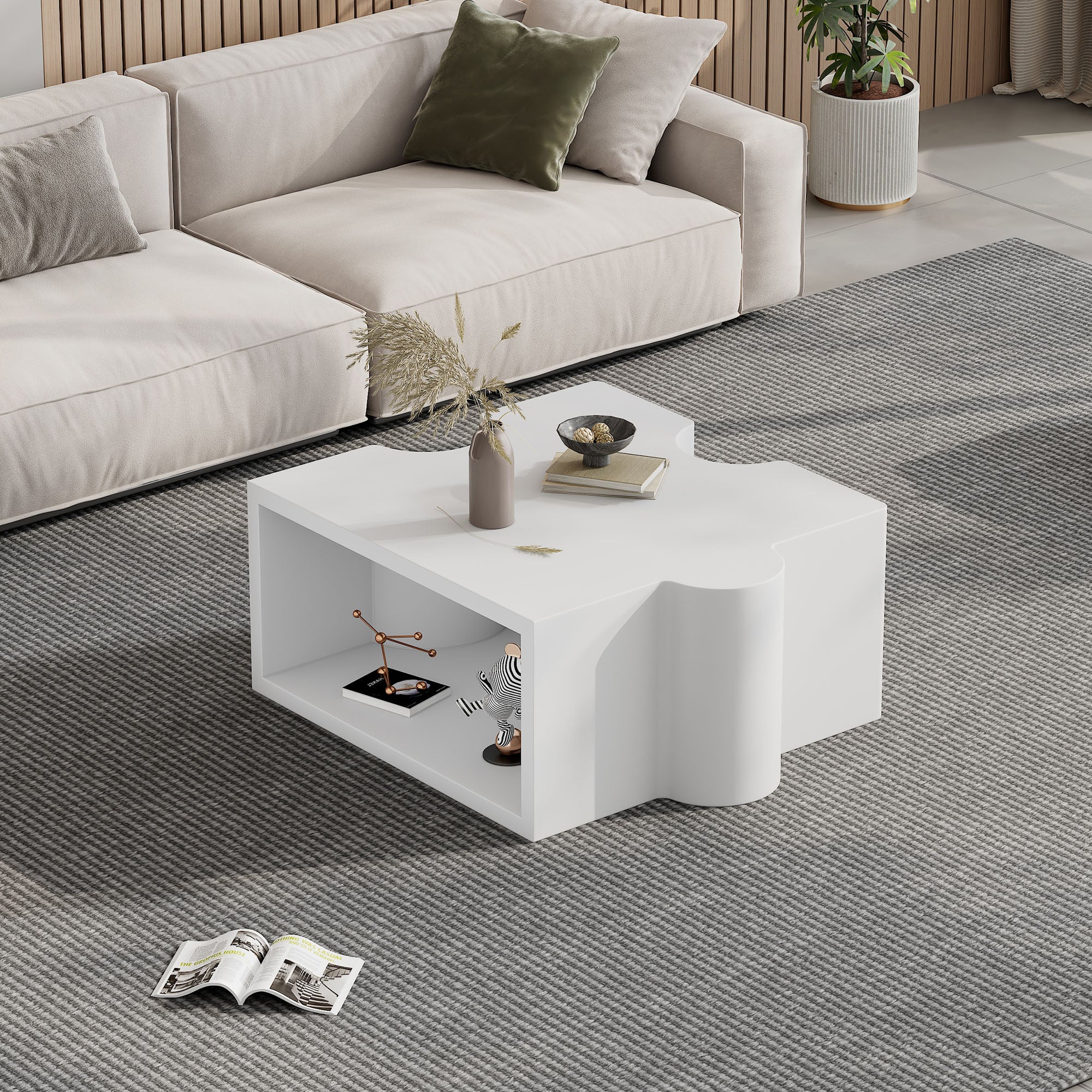 Coffee Table (65x65x32cm) Puzzle Pattern, Cold White MDF