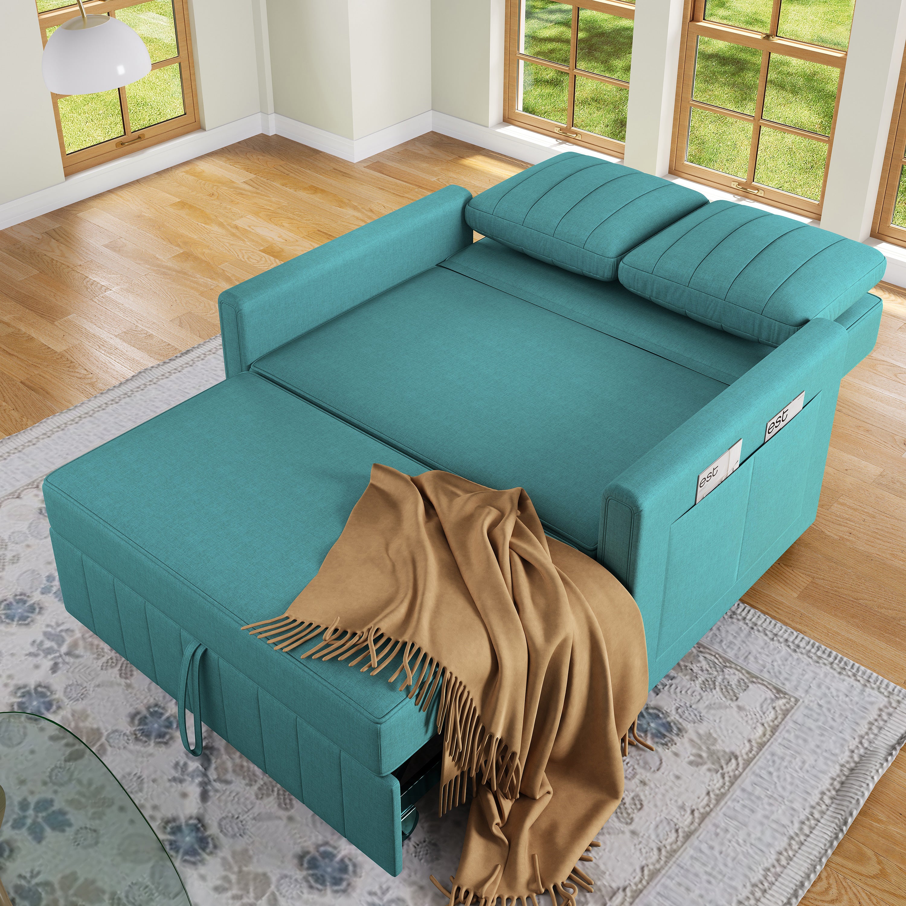 Multifunctional Folding Sofa Bed Daybed with Adjustable Backrest, 180 x 127 cm, Linen Fabric