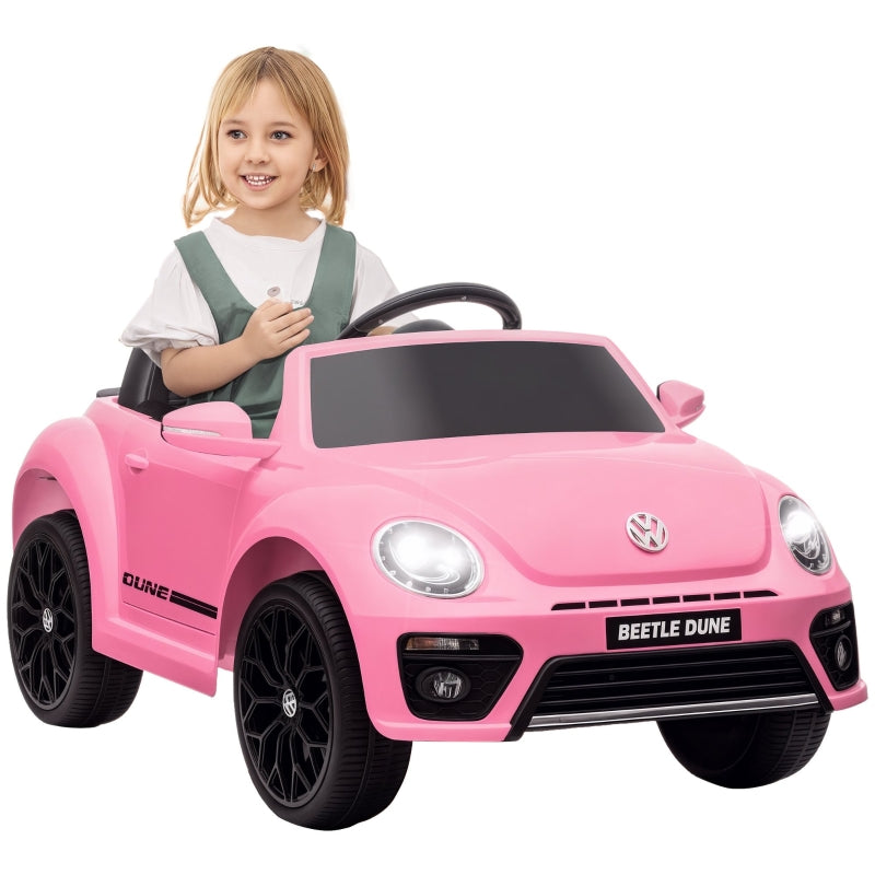 VW Beetle Electric Children's Ride-On Car with Remote Control and Music, Pink