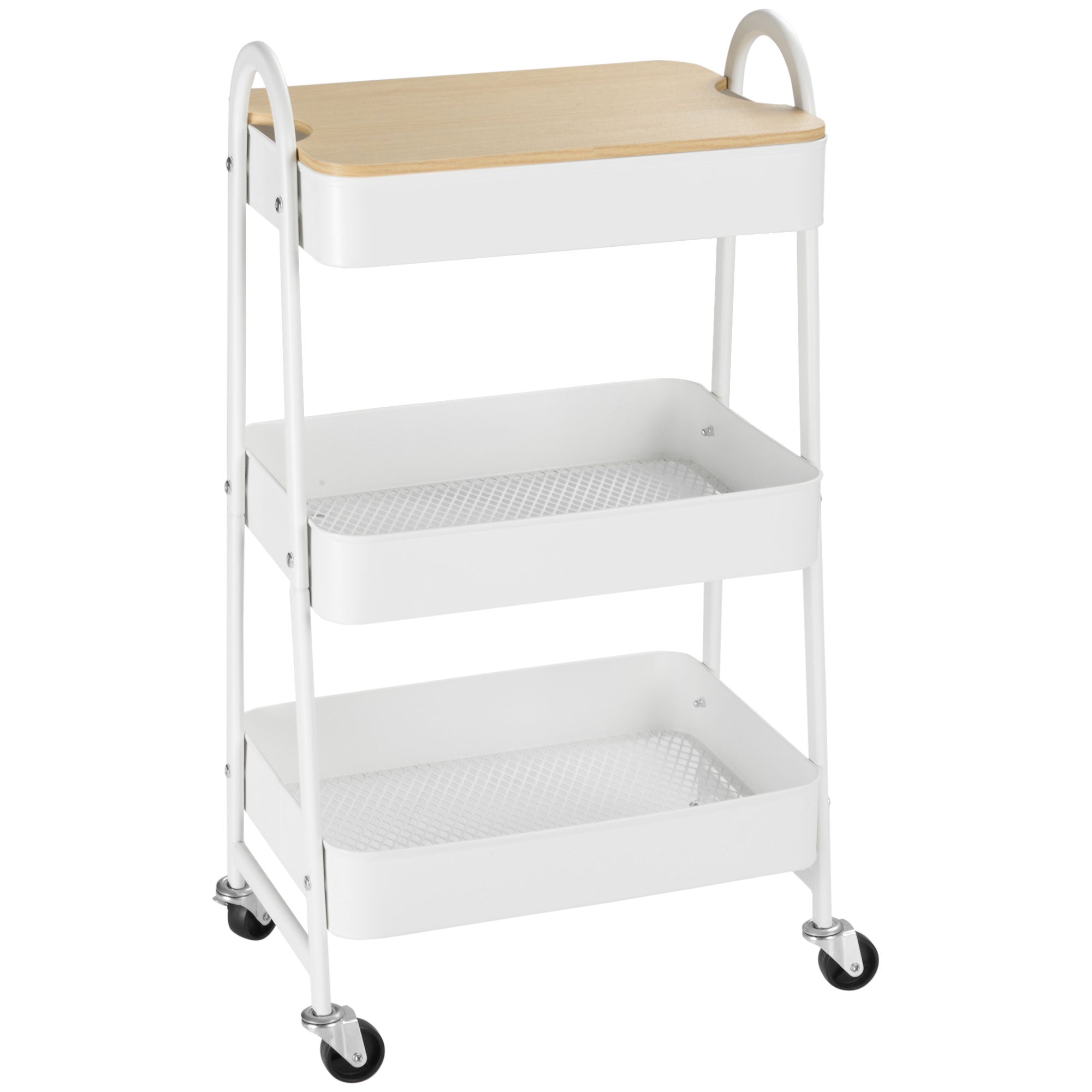 Kitchen Trolley 3-Tier Rolling Cart, Metal Steel White