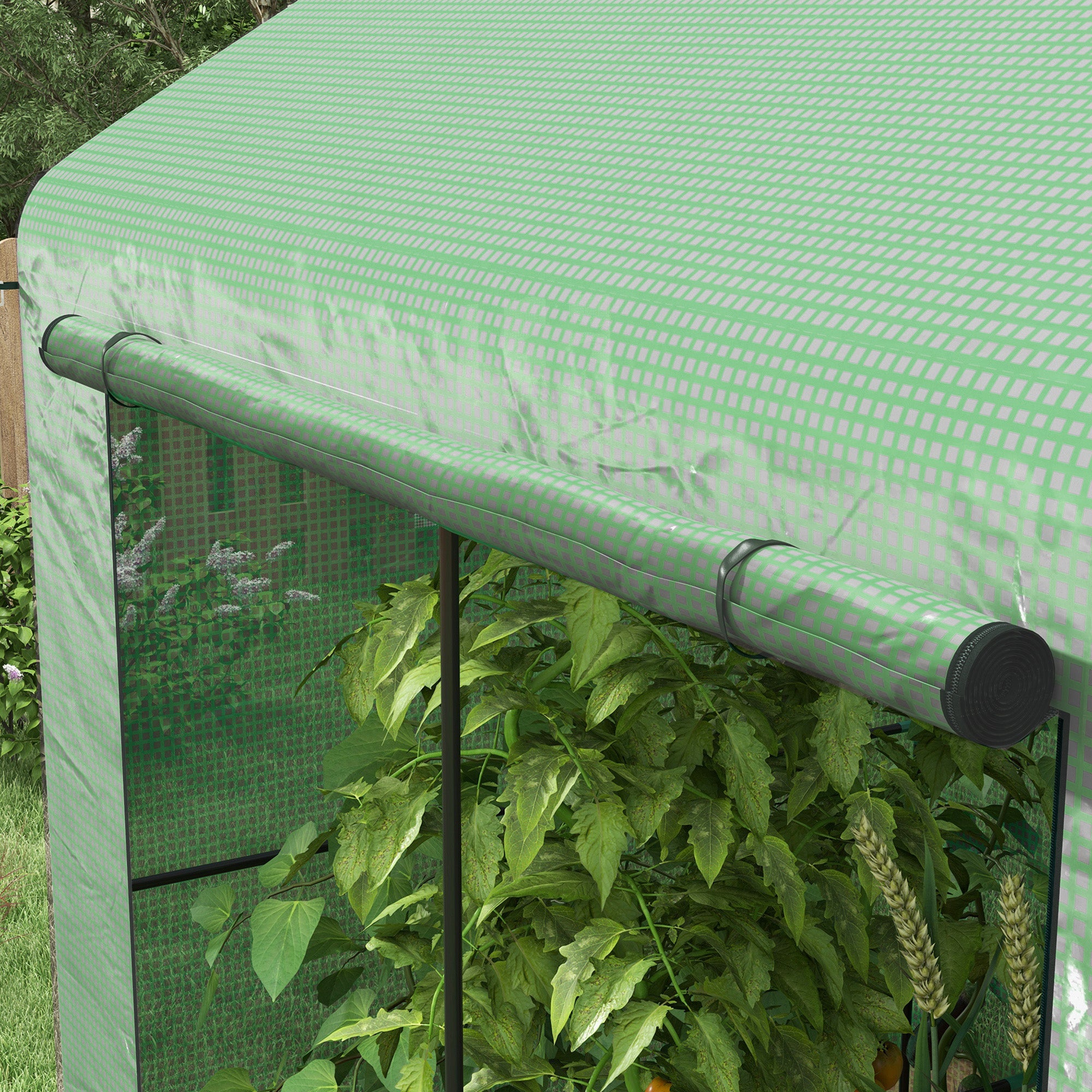Greenhouse Walk-in Garden Grow House Roll-up Door Mesh Windows 200x140x200cm Green