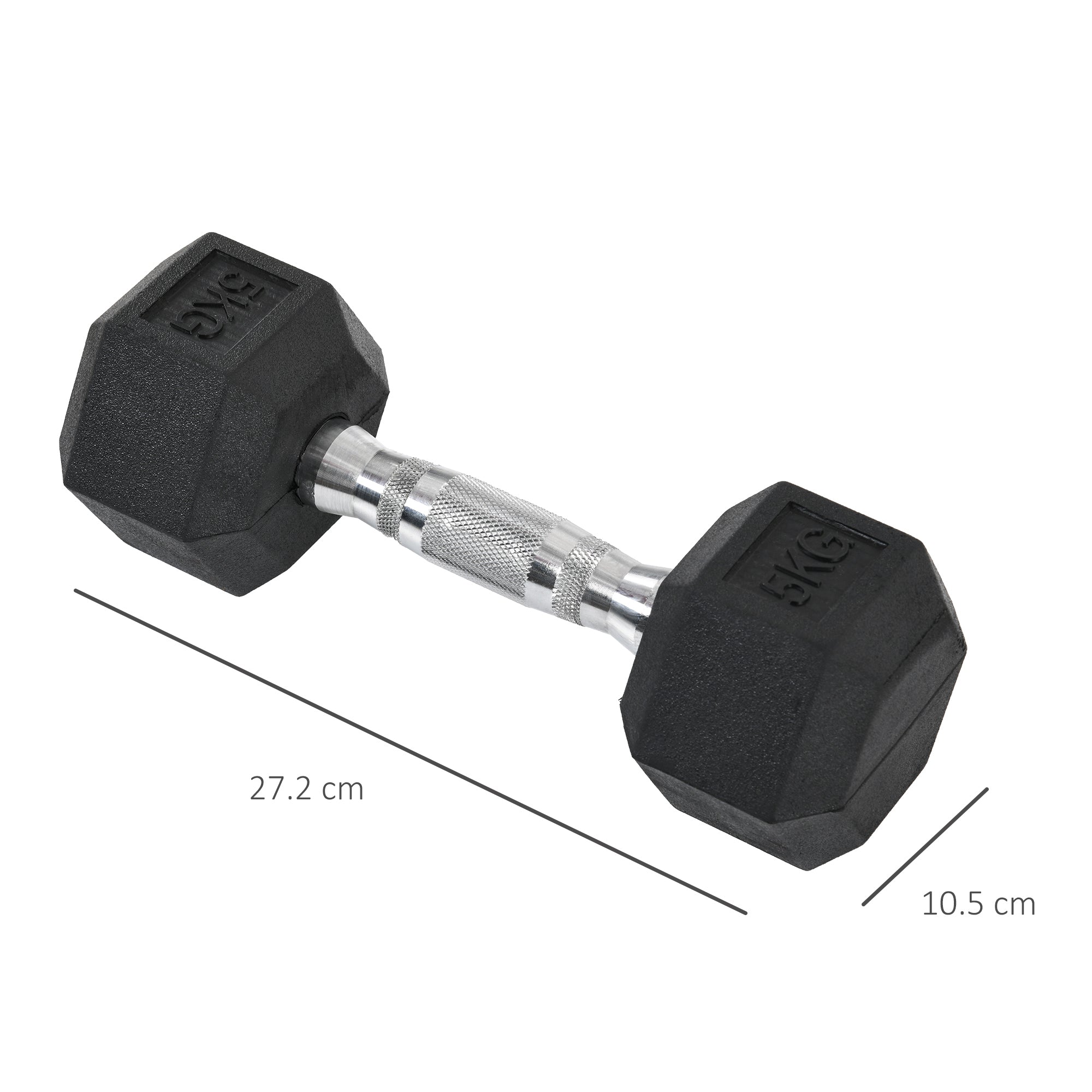 Hexagon dumbbells, set of 2, 2x5 kg, cast iron with rubber coating, black
