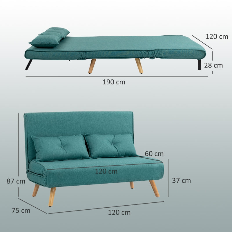 Two-Seater Sofa Bed, Linen-Look, Green