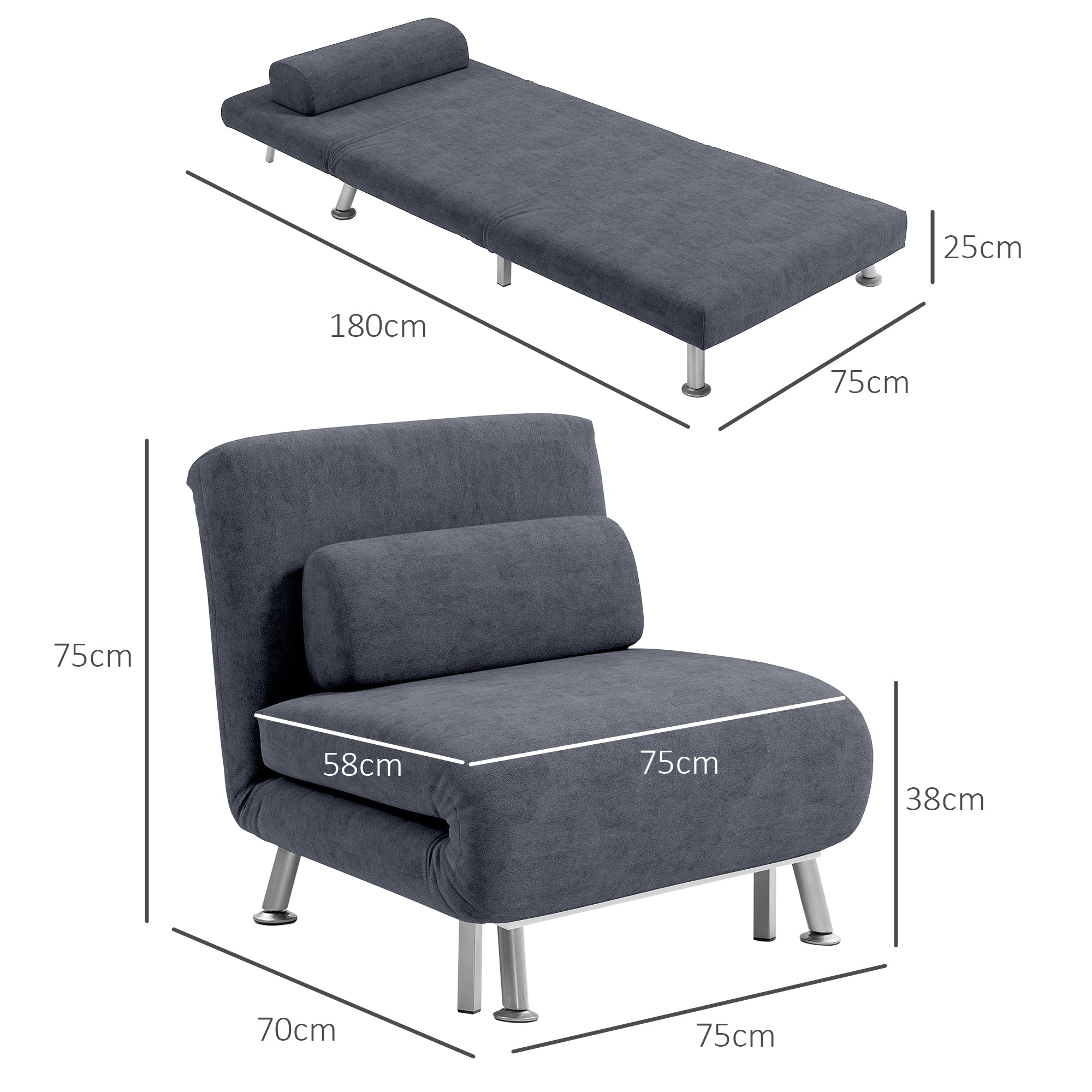 Sleeper Chair, Velvet-Feel, Charcoal Grey