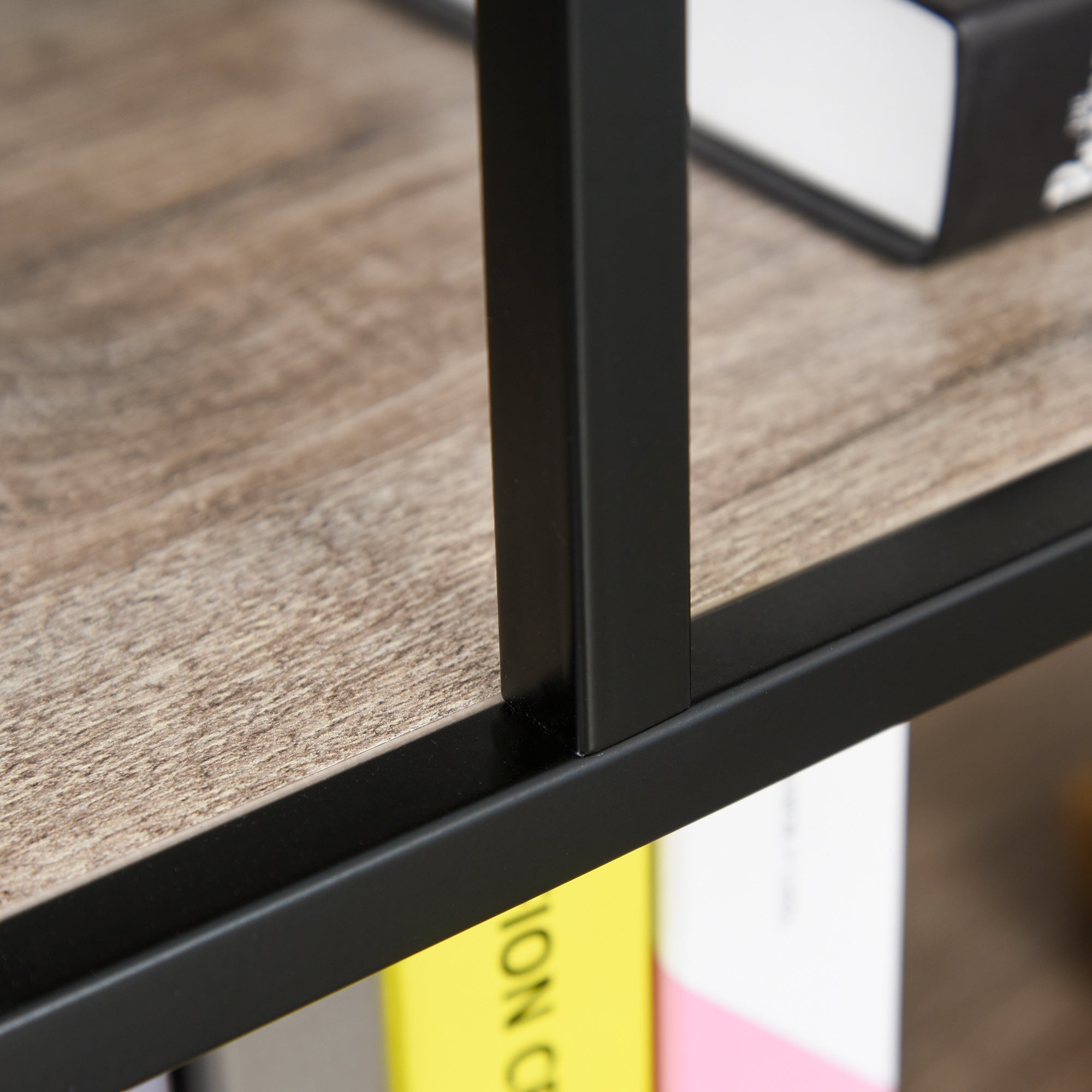 Freestanding Bookcase Industrial Style Sturdy 120x32x95cm Black Light Oak