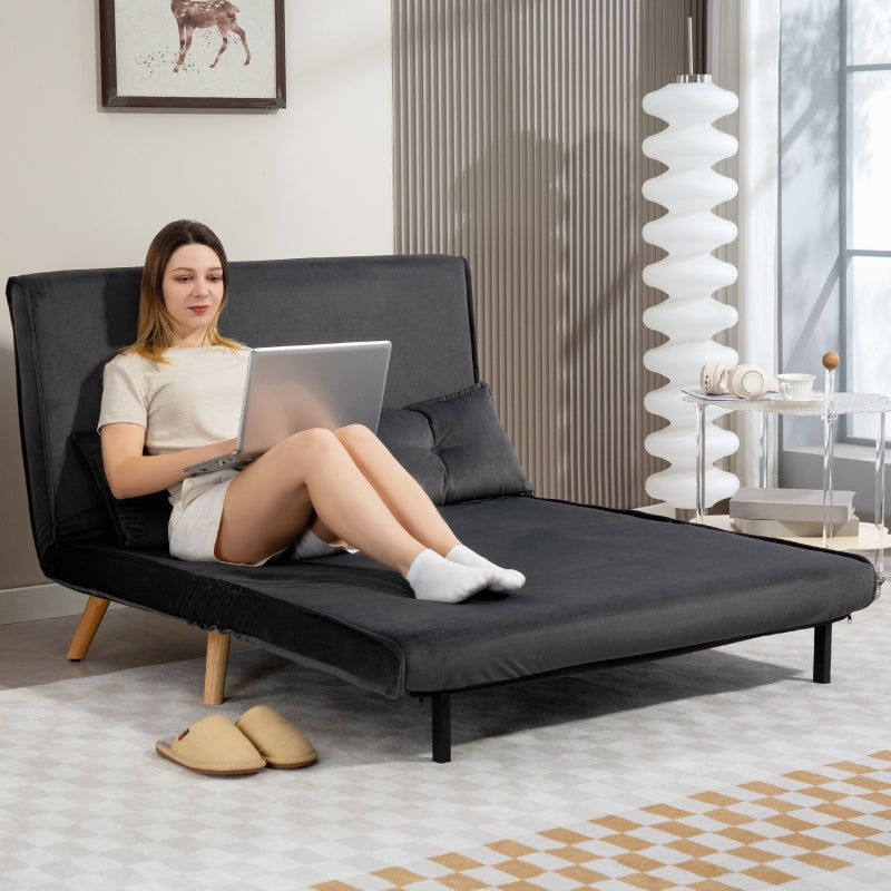 2-Seater Sofa Bed, Adjustable Backrest, Fabric Upholstery, Grey