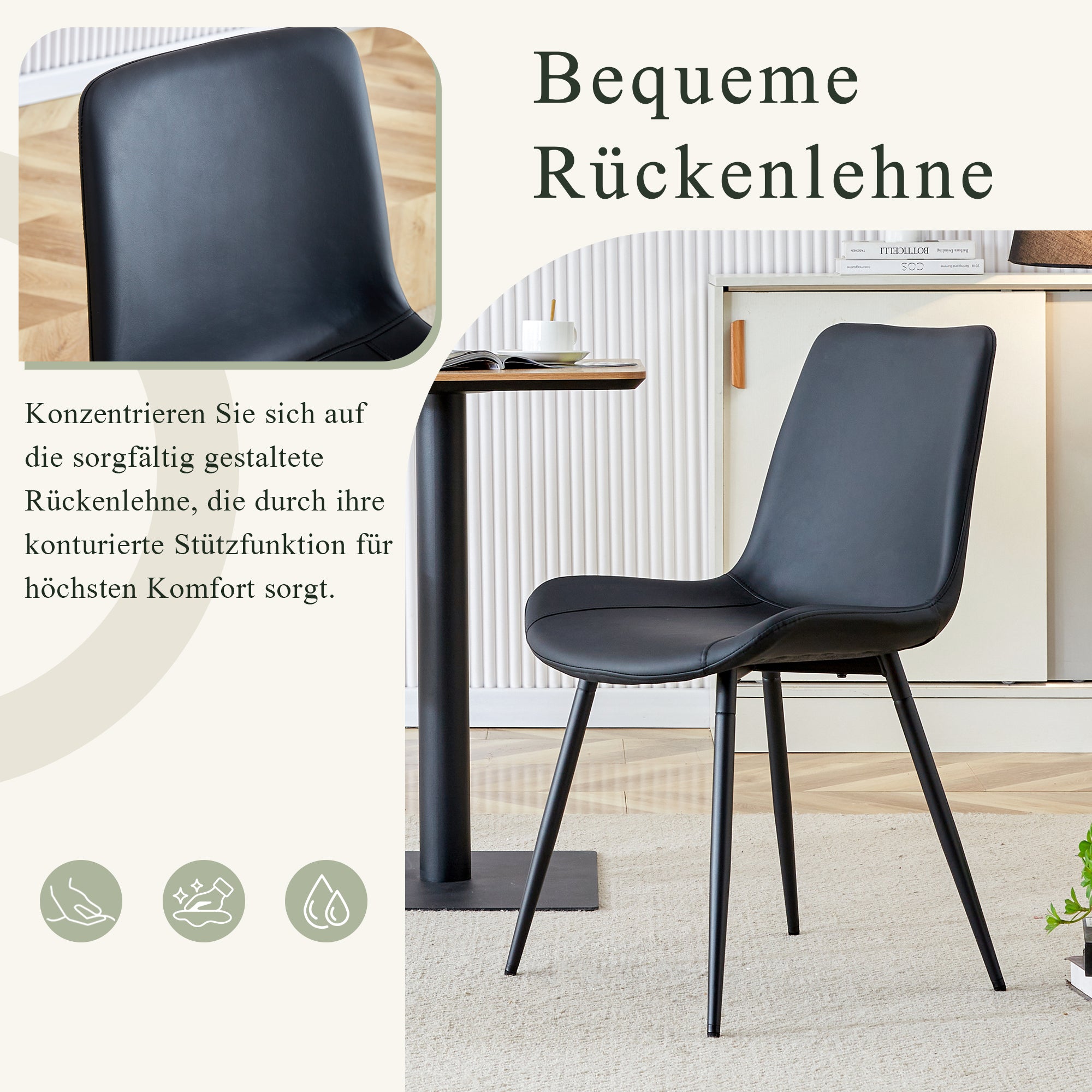 Dining Chairs Set of 4 Modern PU Leather Metal Frame - Black