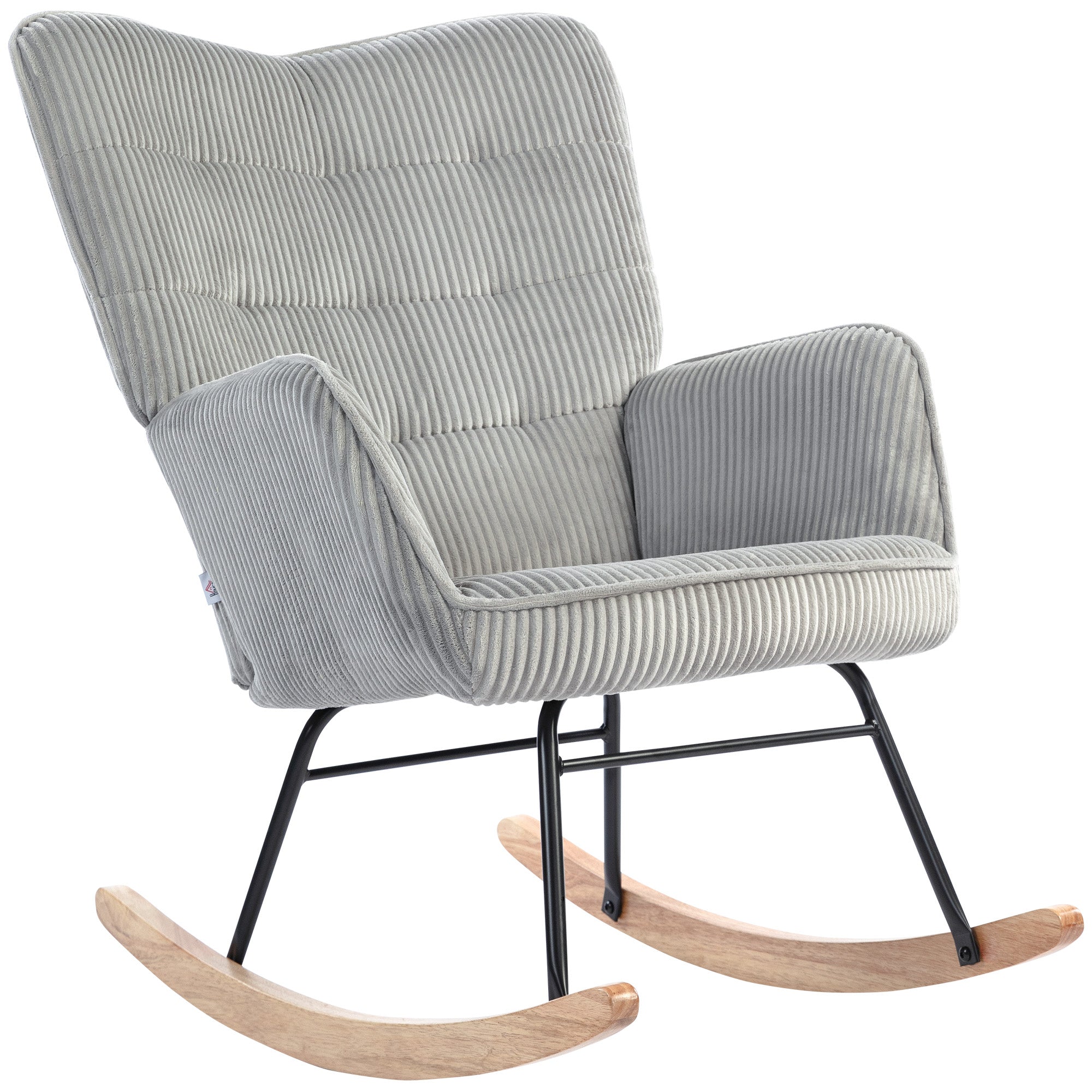 Rocking Chair, Armrests Recliner Wooden Base, Light Gray Corduroy