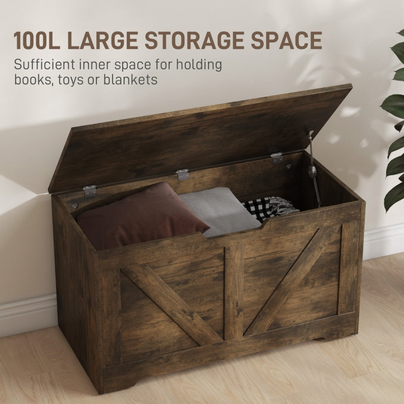 Home Storage Box 100L Safety Hinges Rustic Brown
