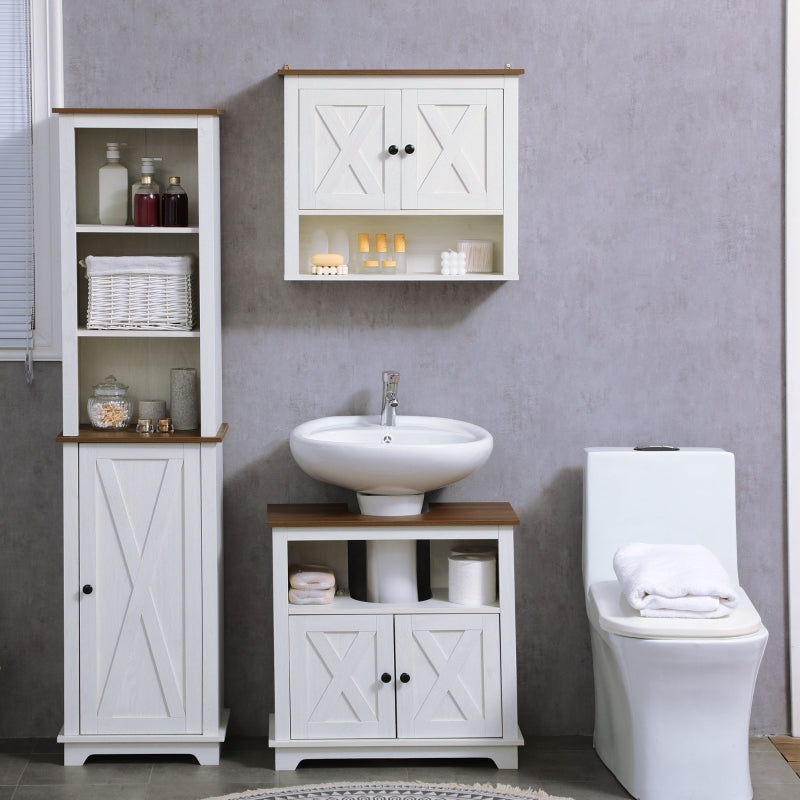 kleankin Farmhouse On-Wall Bathroom Storage Cabinet - White