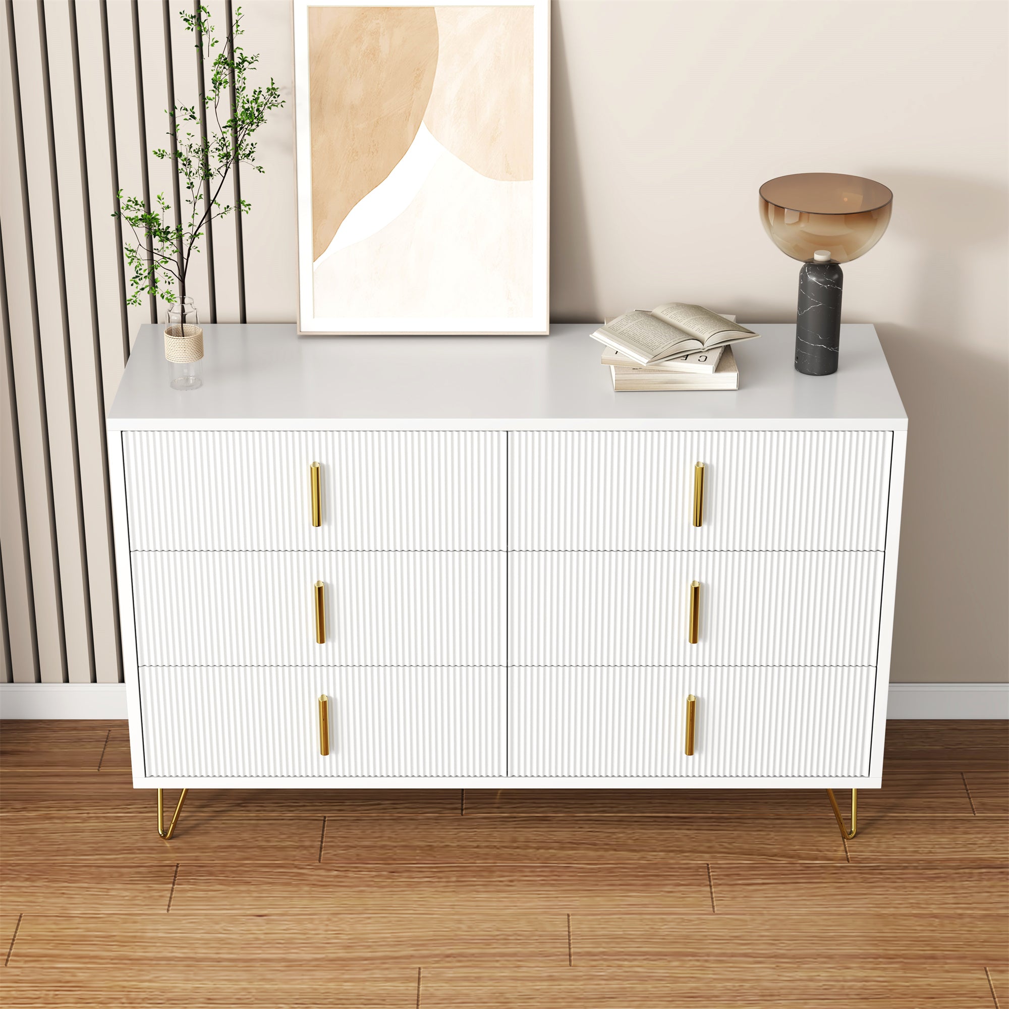 Sideboard Modern Design, Chest of Drawers Storage, Gold Handles