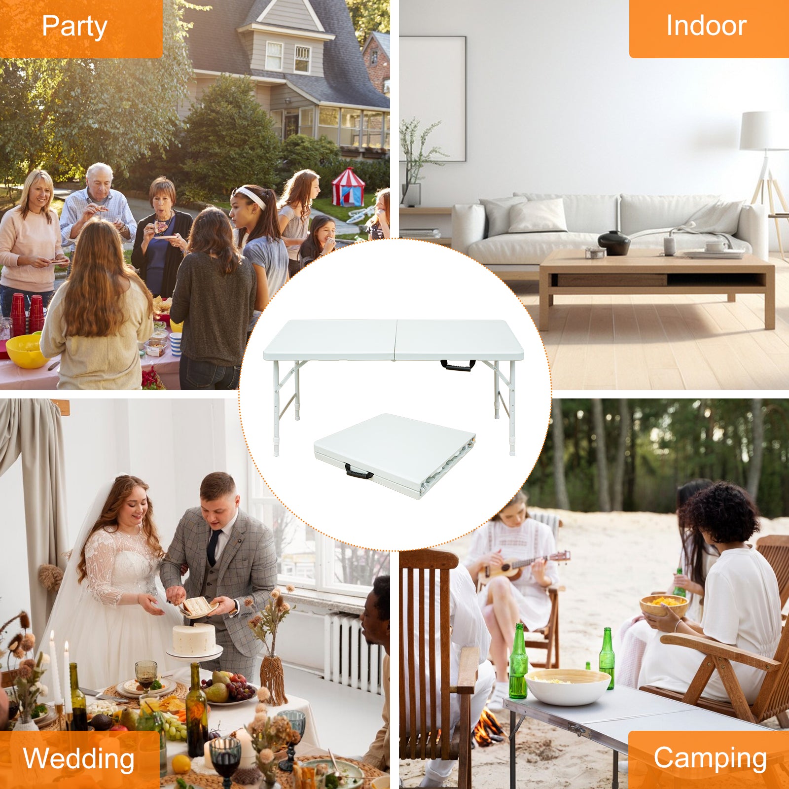 Folding Table 125cm Adjustable Height 135KG Capacity White