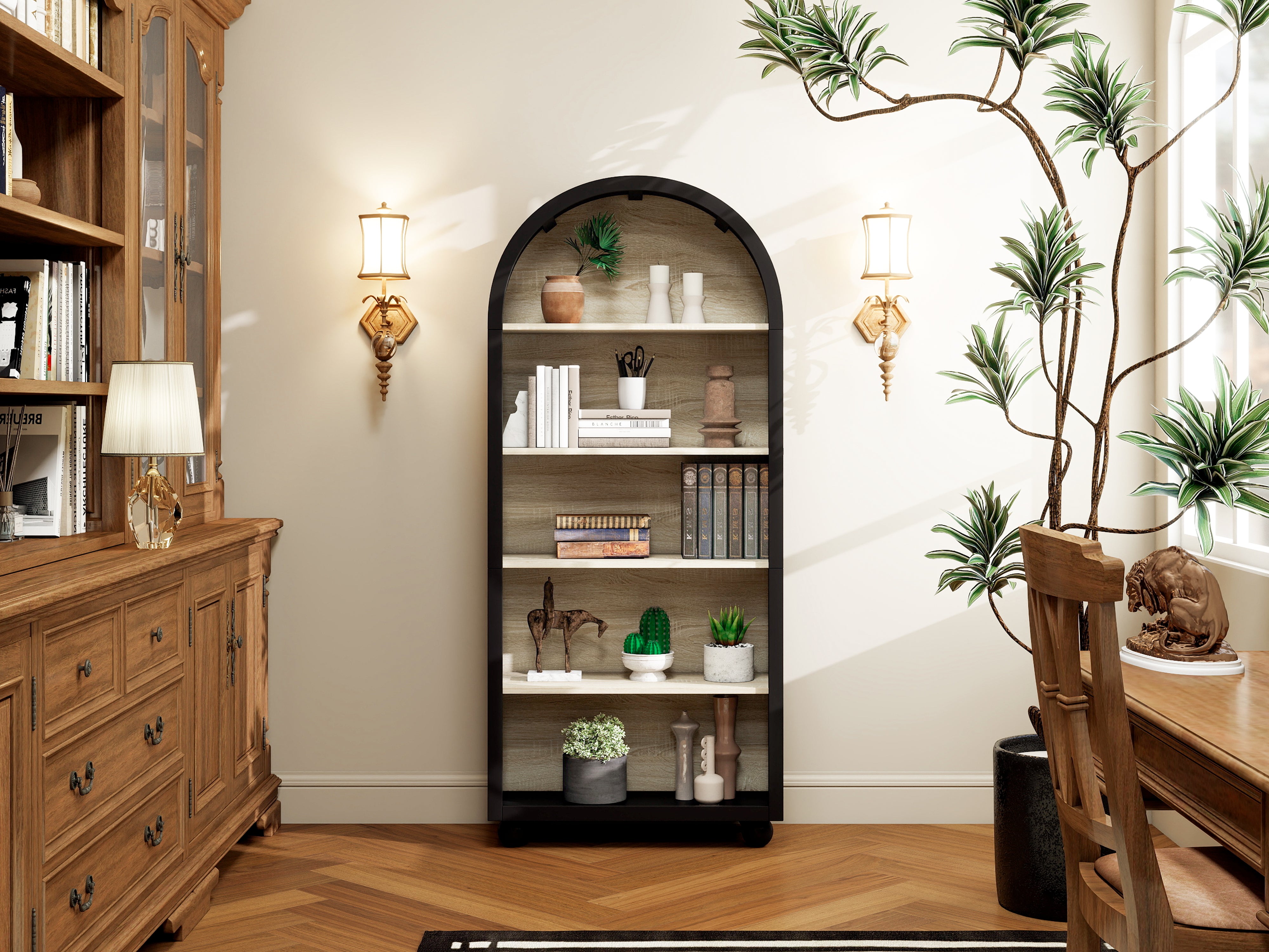 European Bookshelf, 5-Tier Open Storage, Hand-Painted Metal