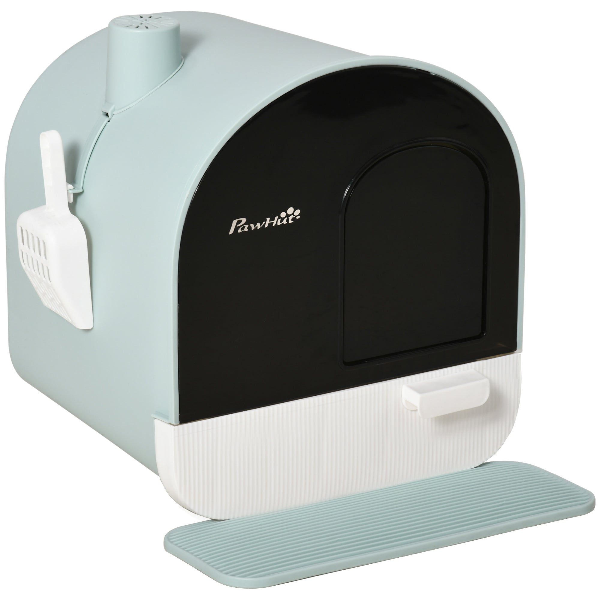 PawHut Cat Litter Box with Hood, Lid, Mat, Plastic Green