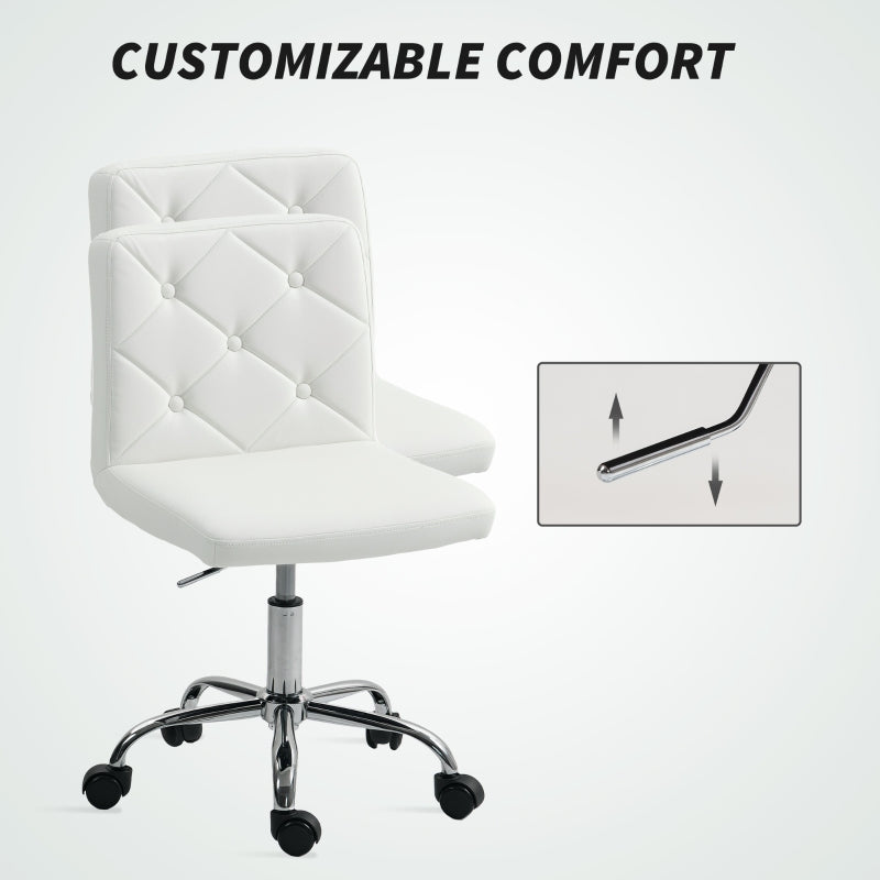 Office Chair Armless Vanity Swivel with Adjustable Height PU Leather White