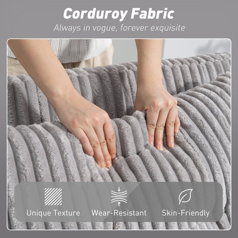 2 Seater Click Clack Sofa Bed, Pull Out Design, Light Grey Corduroy