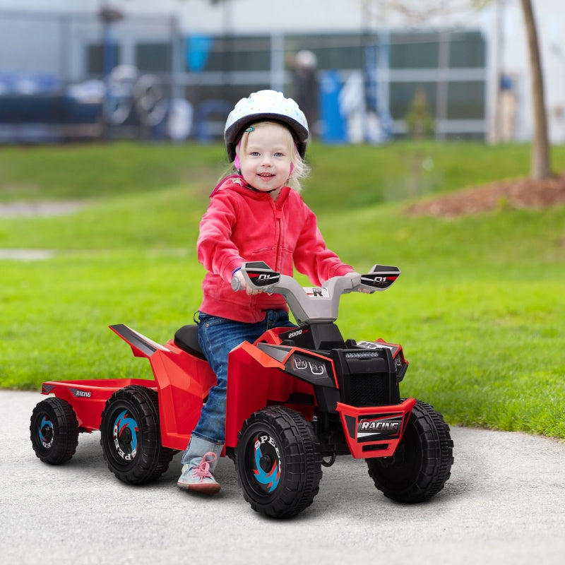 electric children's quad with trailer, 2.5 km/h, 50-minute ride, for 1.5 to 3 years, 25 kg, red
