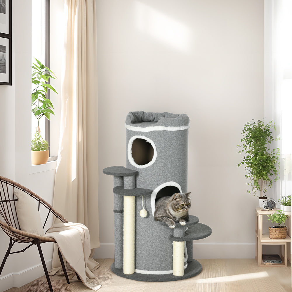 Cat Scratching Barrel 99cm with Bed & Play Ball, Grey