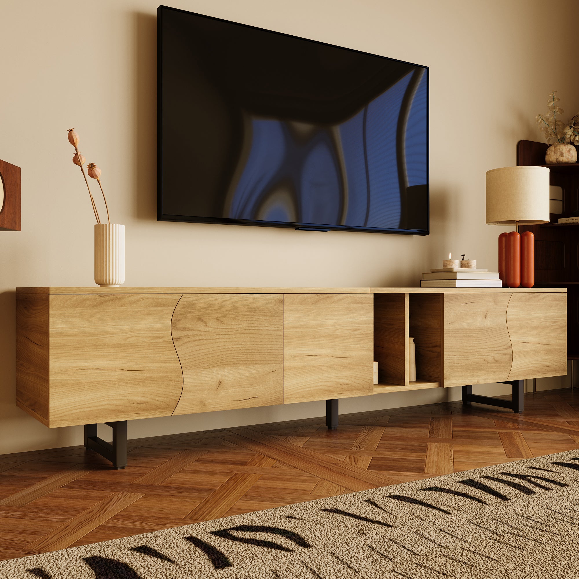 TV Cabinet 5-Door Media Console 191x38x46.5 cm, Natural Wood Look (PB+MDF)