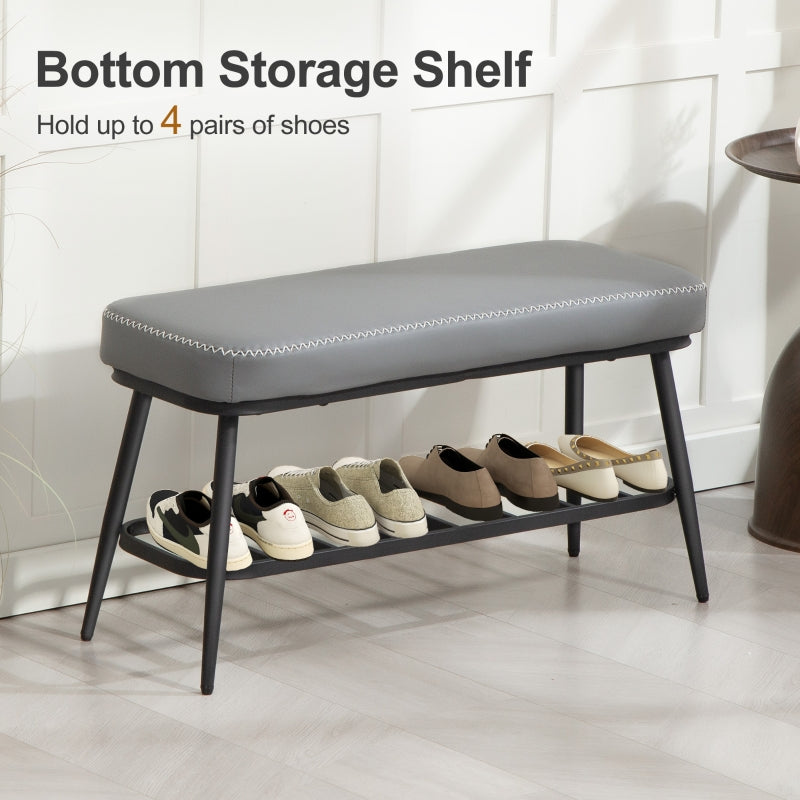 Shoe Storage Bench Entryway Organizer PU Leather Grey