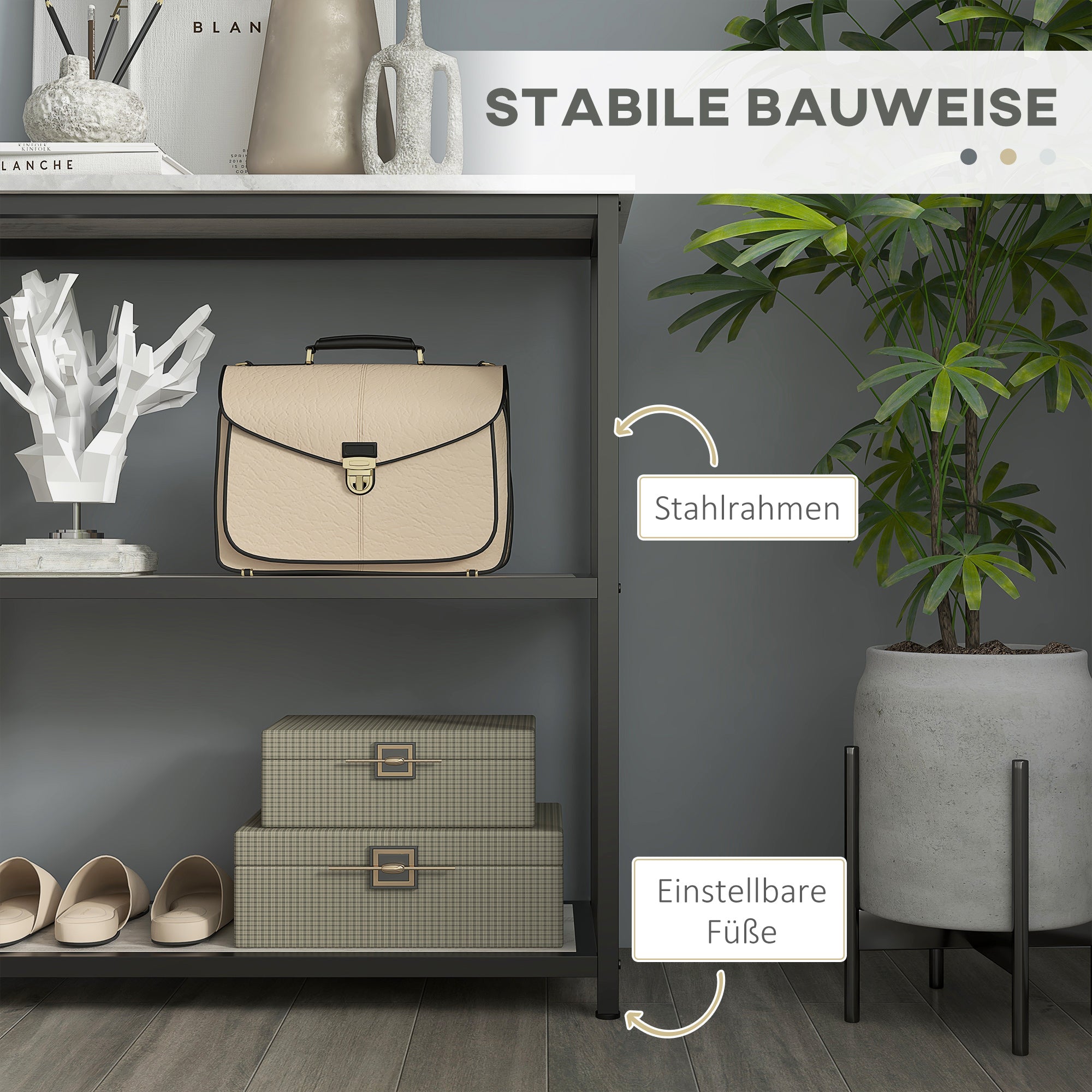 Console Table with 2 Levels, Side Table, Sofa Table, Anti-tip Protection, Steel White