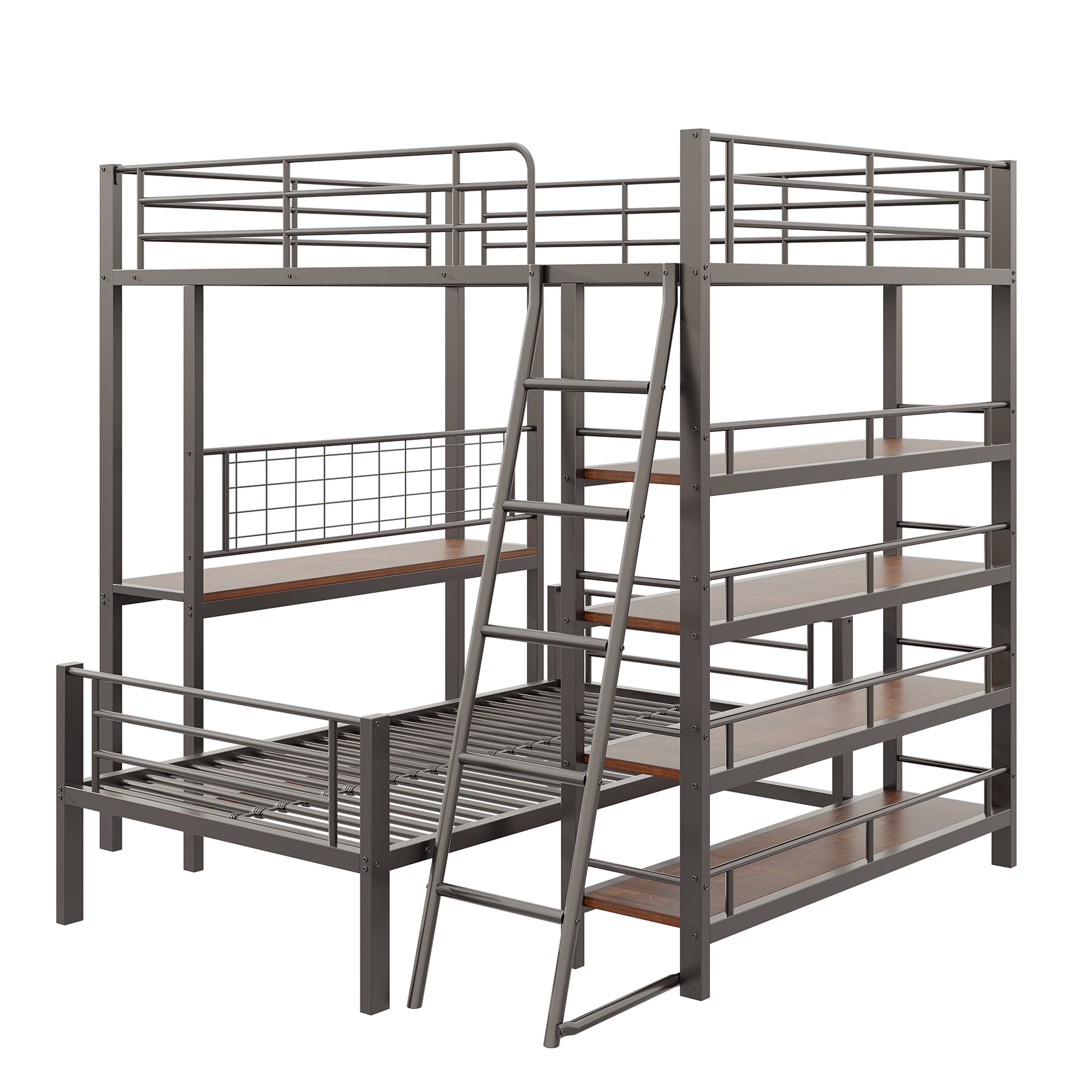 Bunk Bed Metal Frame Loft Bed 140*200 Multifunctional with Storage, Black