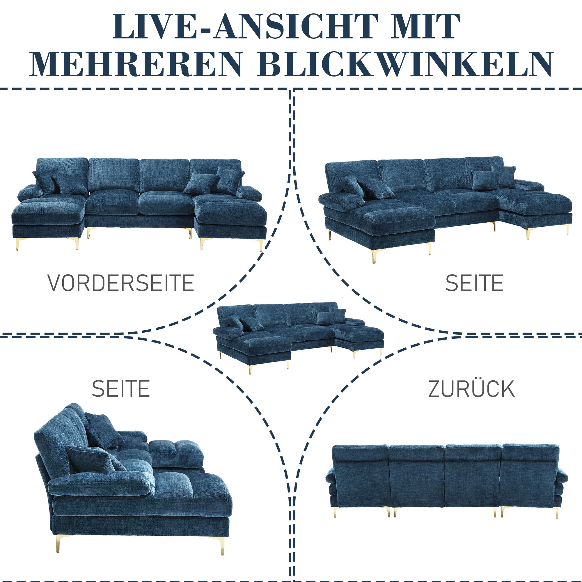 Sectional Sofa, Modern Large U-Shape with Double Reclining Seats, Chenille