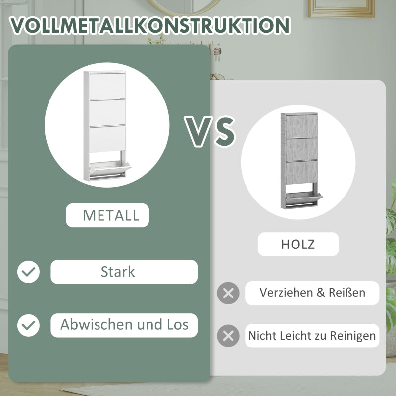 Metal Shoe Cabinet, 4 Doors Slim Shoe Rack, White