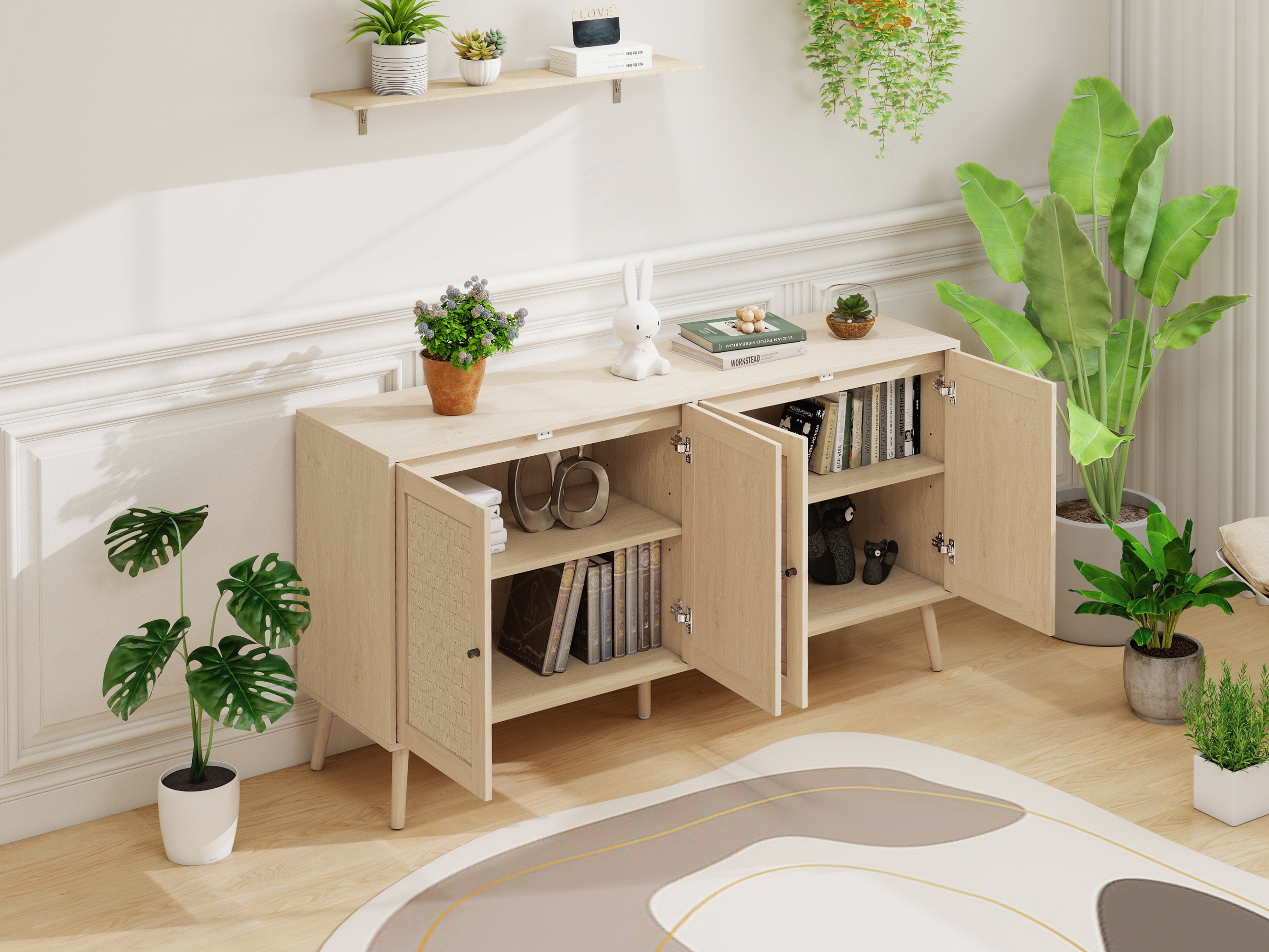 Sideboard 4 Doors Unique Wave Pattern 150x40x80cm - Wood Look