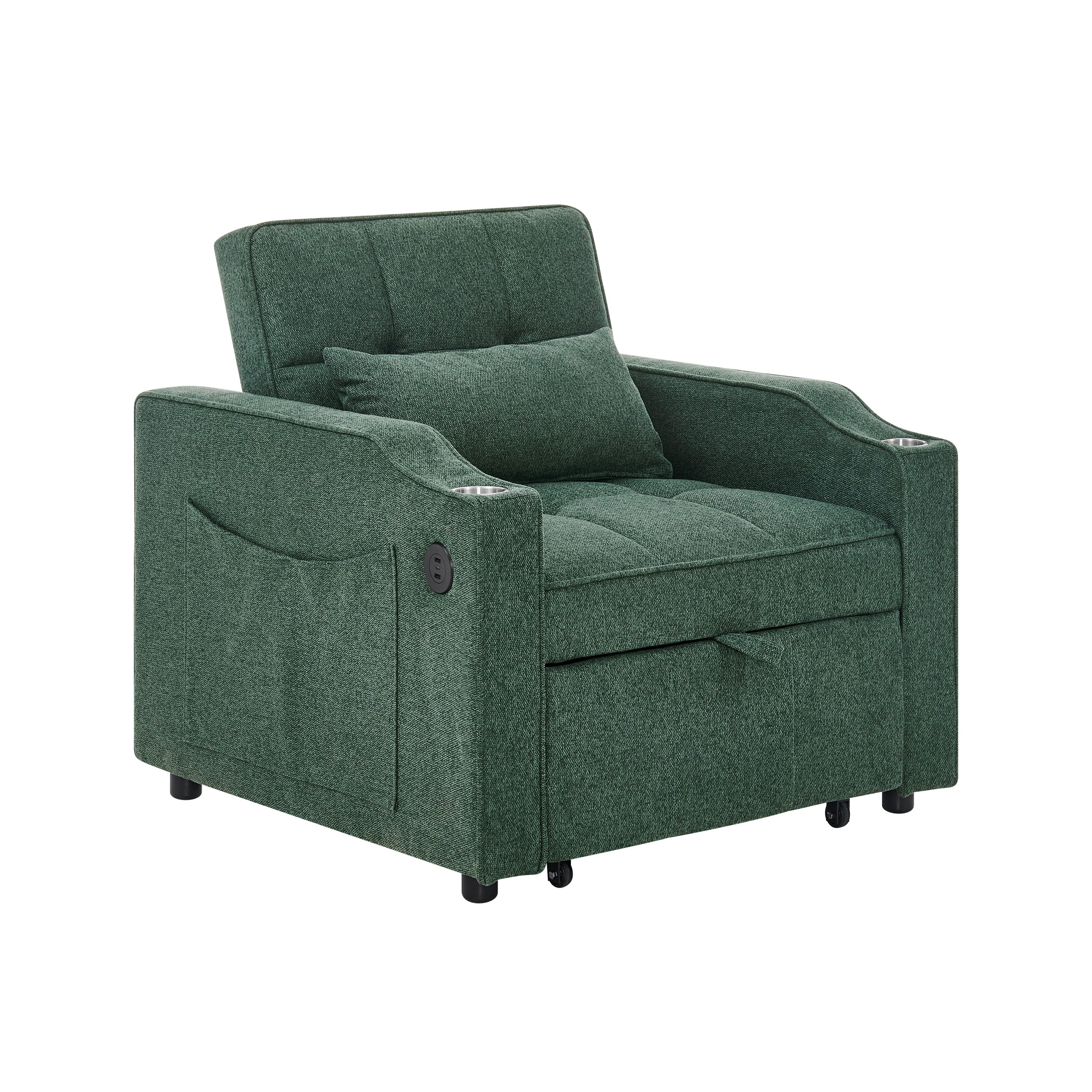 3-in-1 Light Luxury Sofa Bed with Slide-to-Transform Design and USB Charging, Green