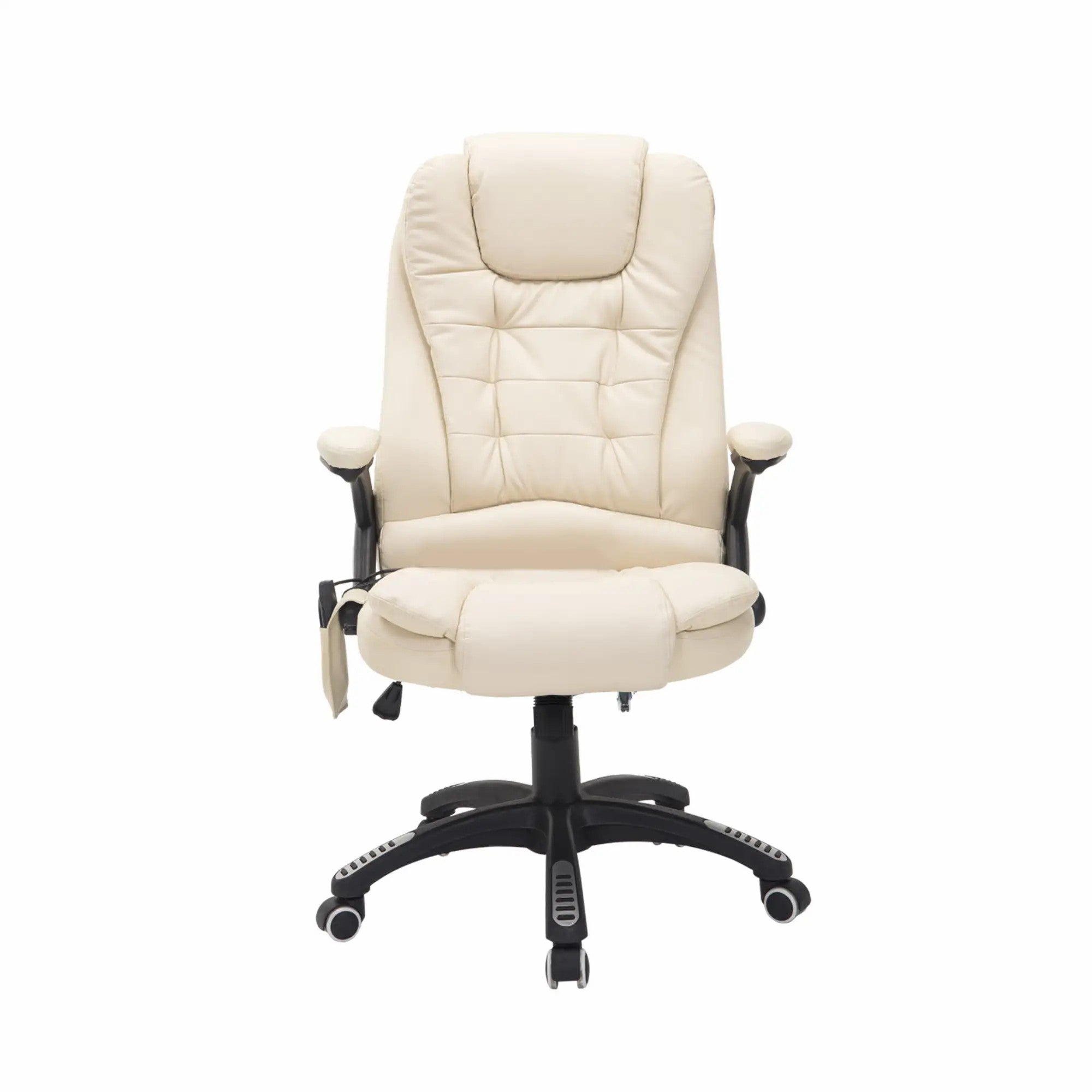 6-Point Massage Office Chair, Heated High Back Executive Desk Adjustable Swivel, PU Leather Beige