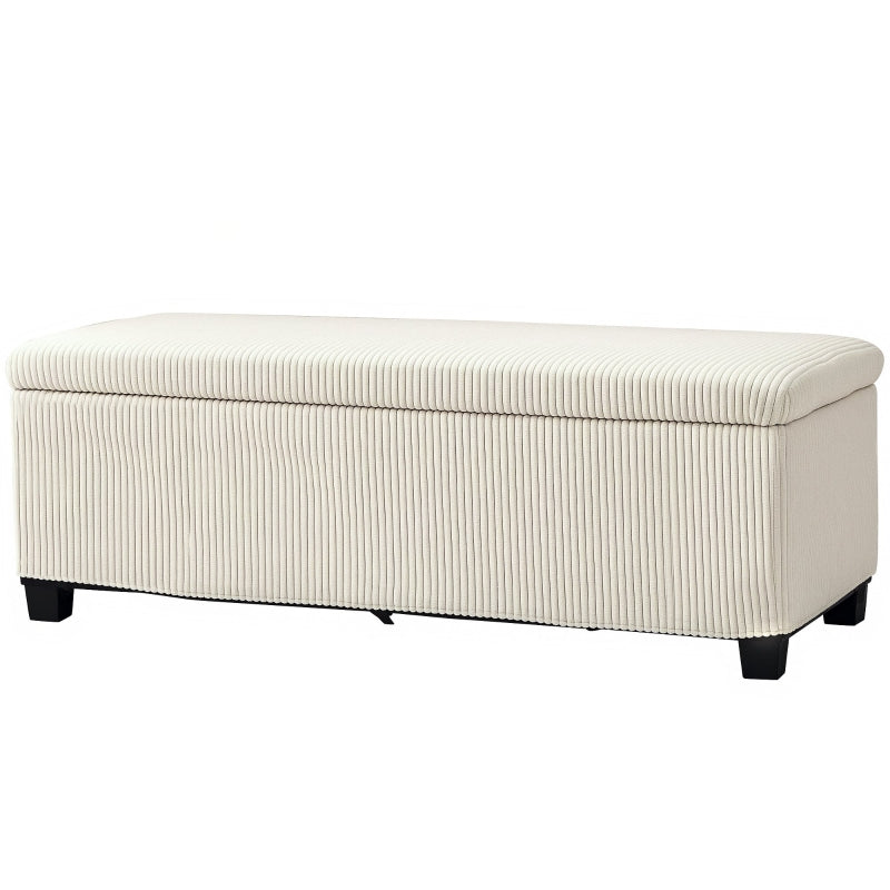 Bench with storage, upholstered corduroy, steel legs, beige
