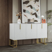 Sideboard, 3-Door with Adjustable Shelves, U-Shaped Cabinet Doors, Metal Handles, White