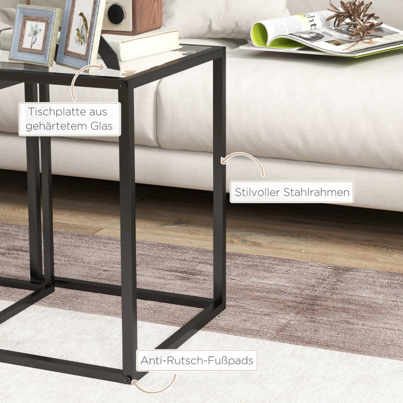 Set of 2 Stackable Side Tables Modern Steel Legs Black