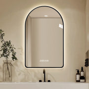 Arched LED Bathroom Mirror 60x120cm, Anti-Fog, Dimmable, Temp Display, Black Frame