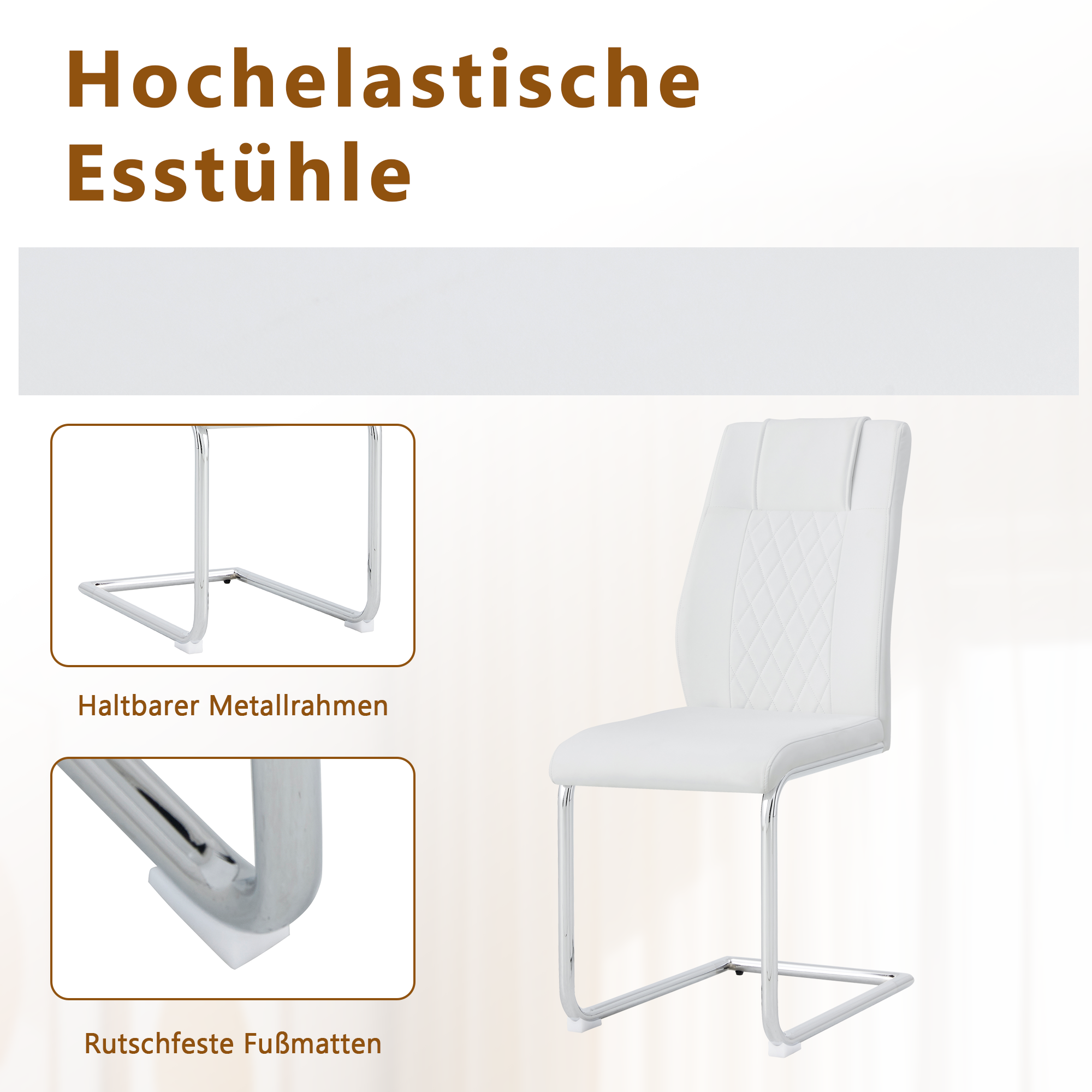 Dining Table Set, Modern Minimalist Glass Table & 4 Chairs, White PU