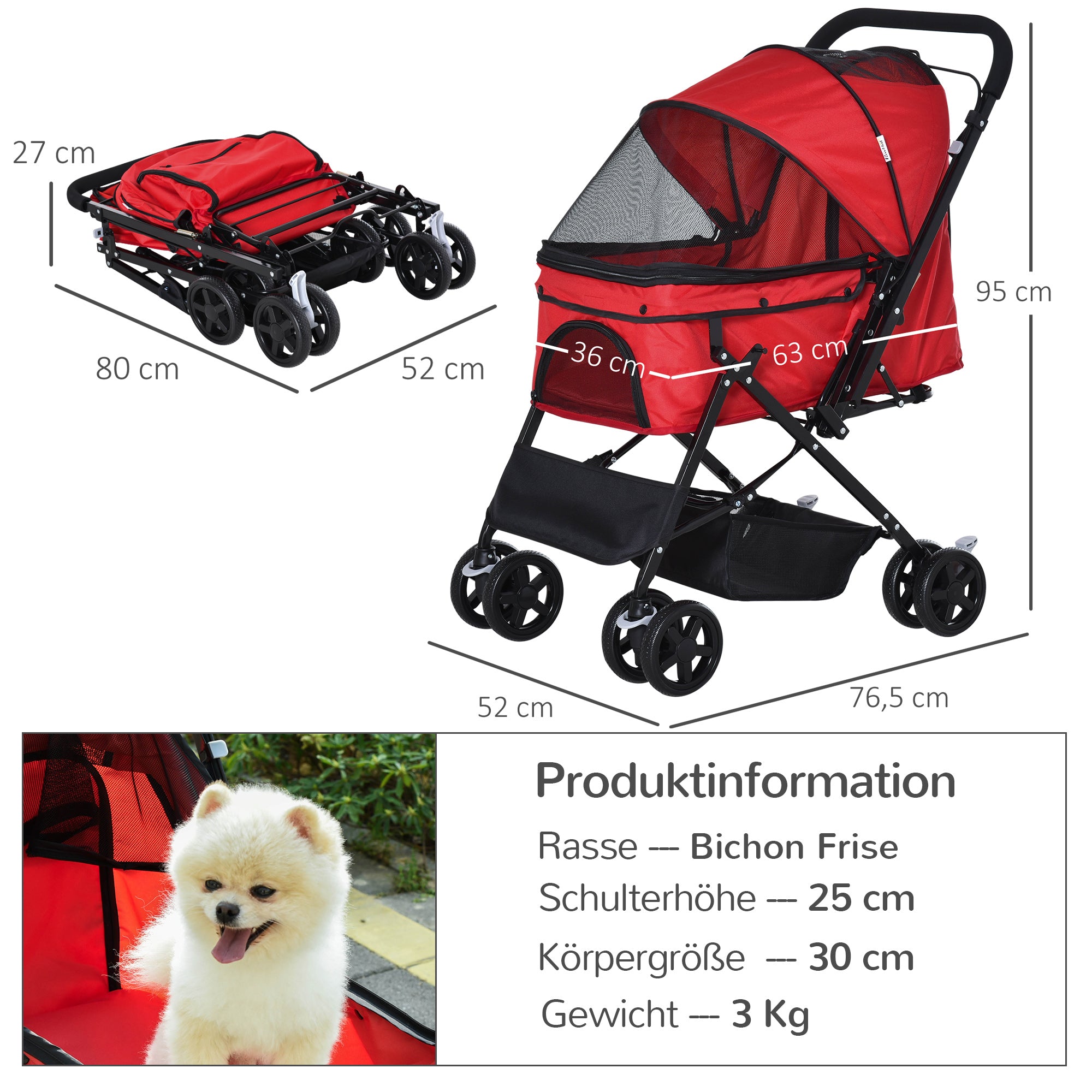 Dog Stroller, Small Dogs & Cats, Oxford Red