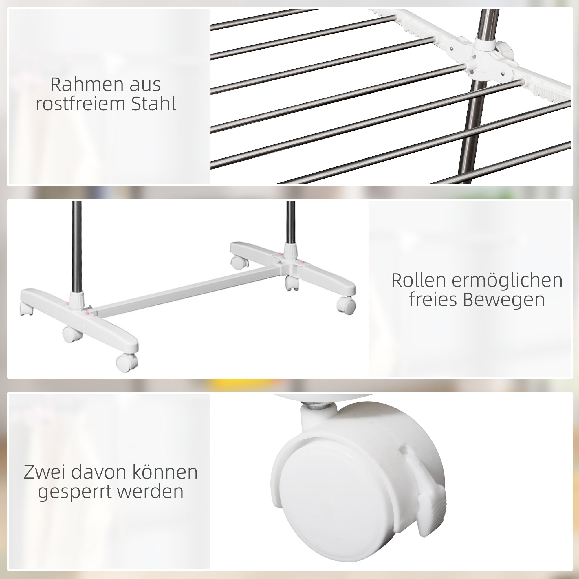 Mobile Clothes Airer, Foldable Tower Dryer 2 Levels, Silver