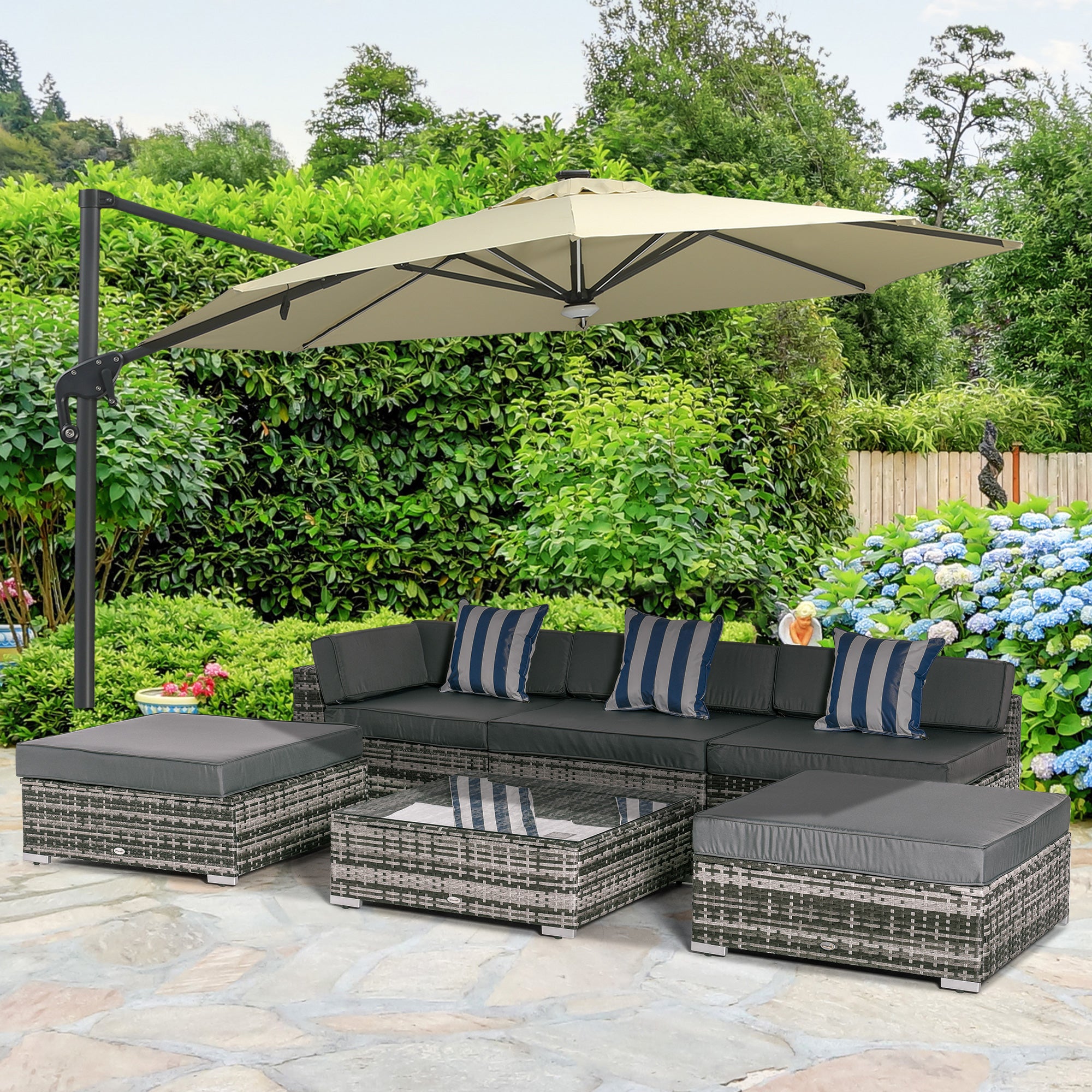 6 PC Rattan Sofa Set Sectional Wicker Weave with Coffee Table and Cushions Grey