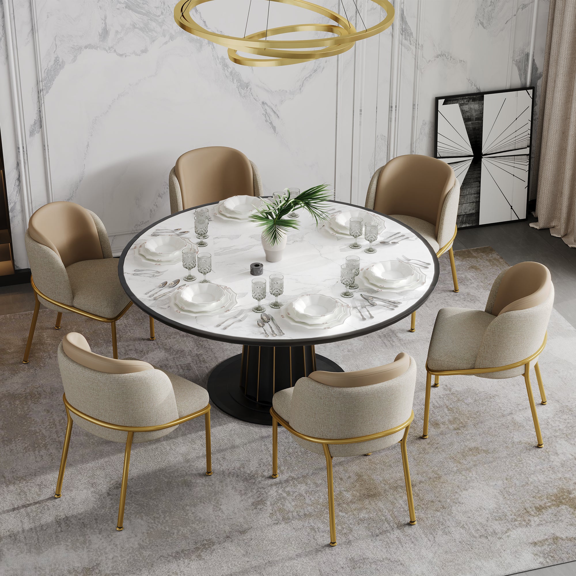 6 Modern Chairs, Angled Legs Adjustable Feet (Beige+Khaki)