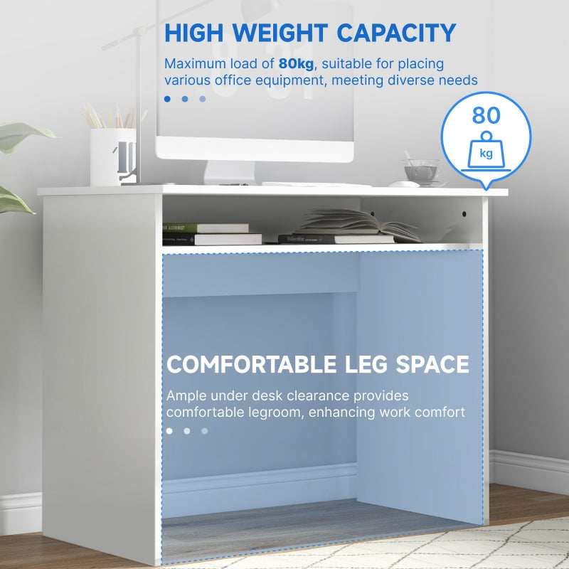 Computer Table, 90 x 50cm Modern Office Desk with Storage Shelf, High Gloss White