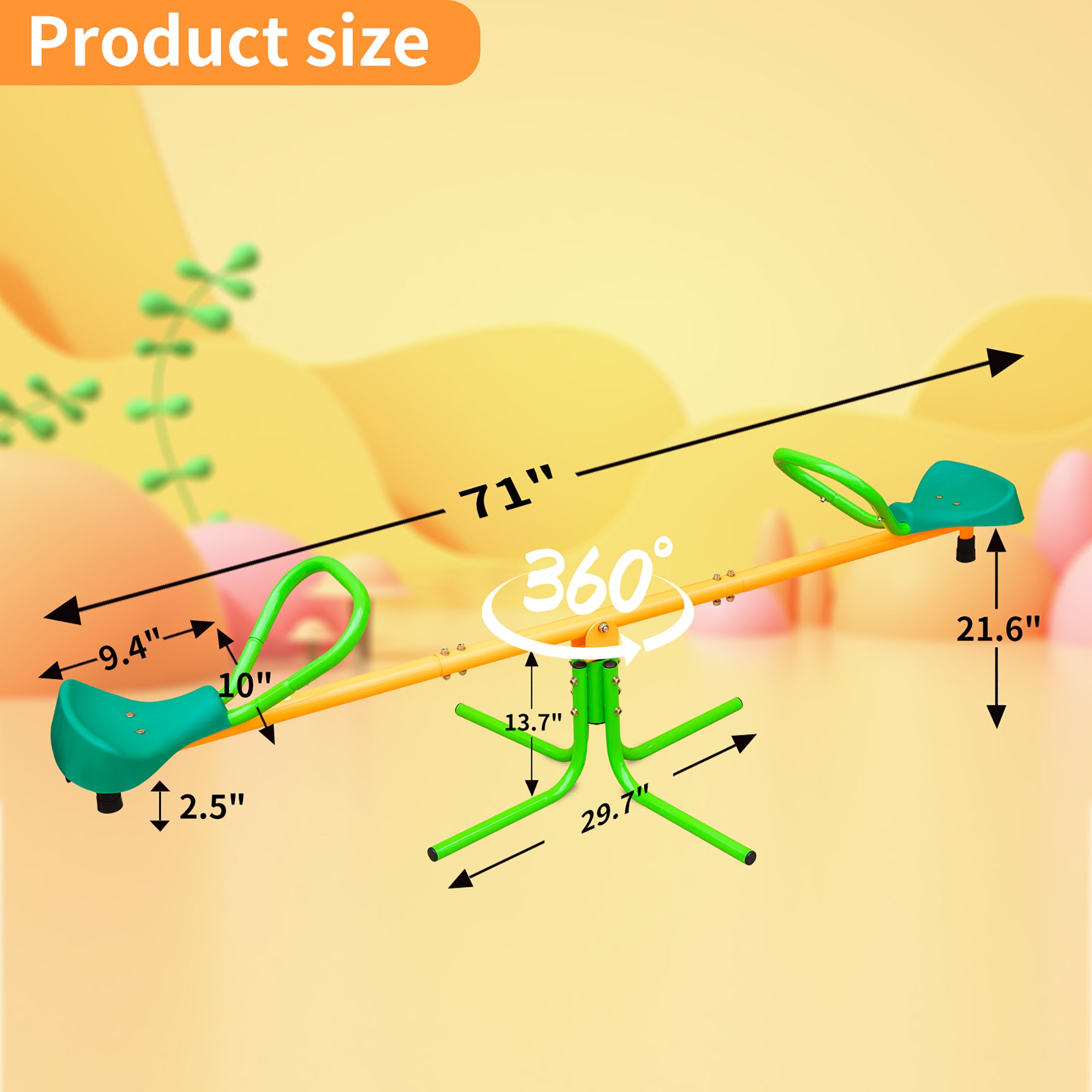 Kids Seesaw Outdoor Teeter Board Non-Slip Handle, Green Yellow