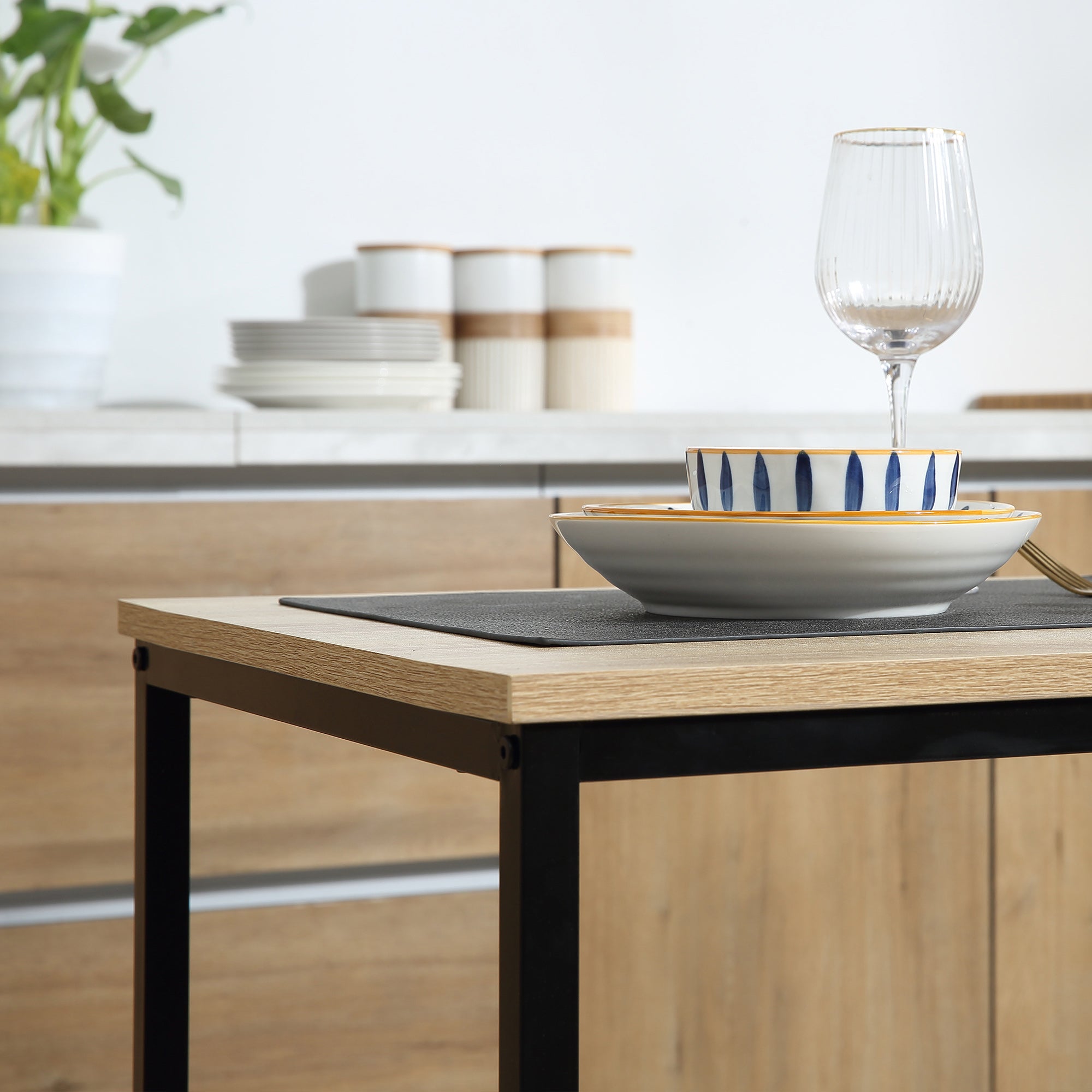 Dining Set 3-Piece 2 Chairs Small Spaces, Oak