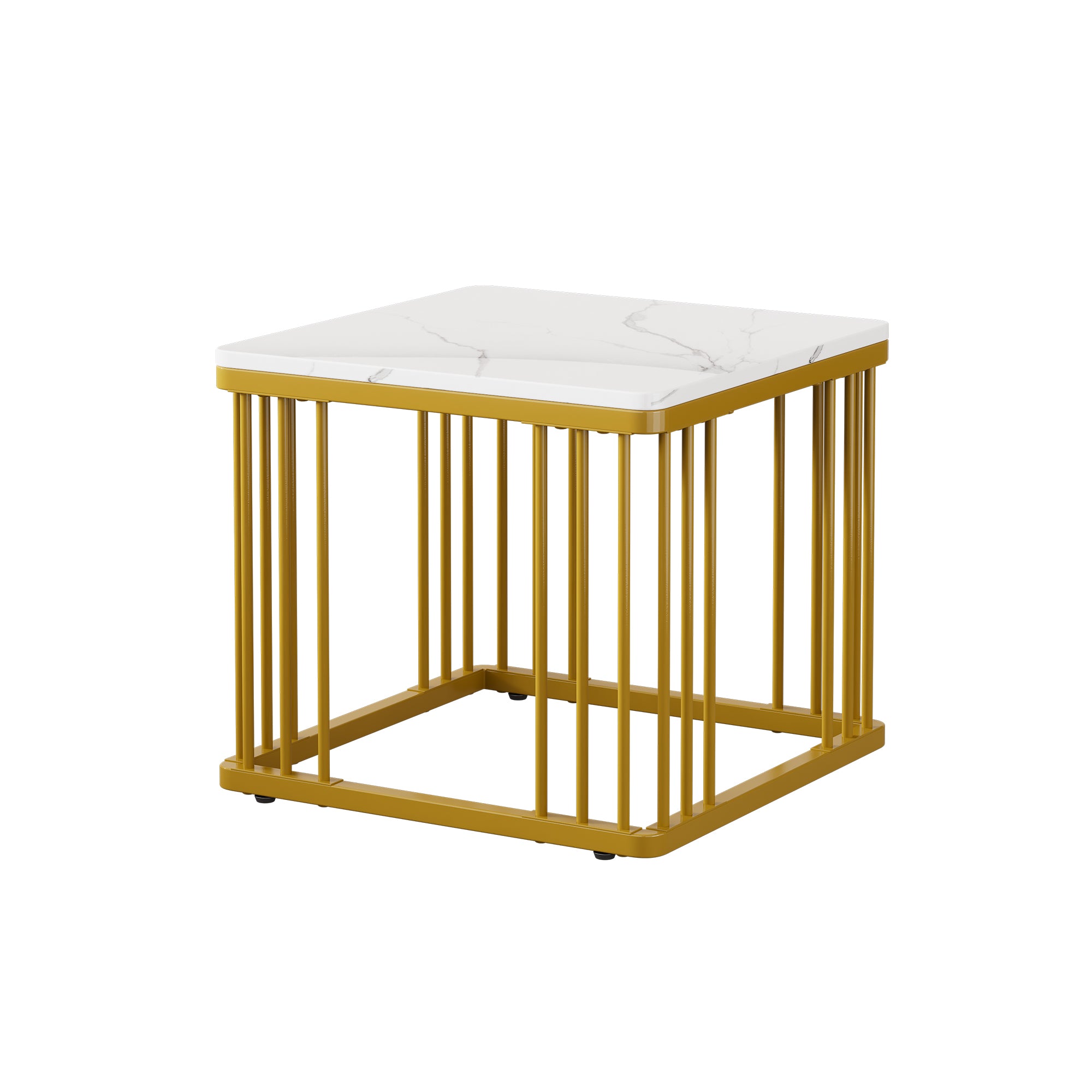 Nesting Coffee Tables Set of 2 Square Marble-Effect High-Gloss - Gold Legs