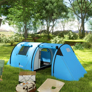 Four Man Tent, Duo Room Tunnel Design with Accessories, Sky Blue