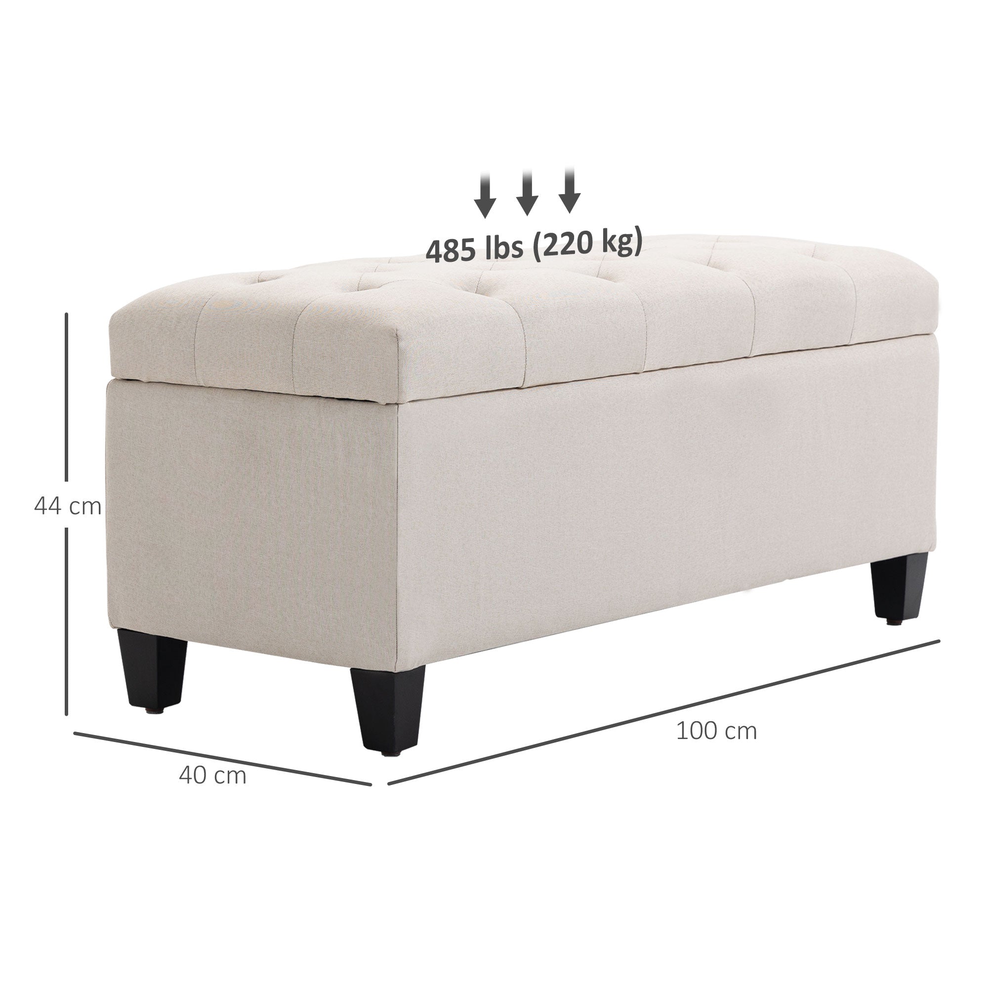 Upholstered bench with storage, chest bench, linen-like polyester cream white