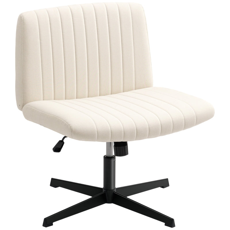 Armless Office Chair, Criss Cross Leg, Wide Seat, Height Adjustable Swivel, Linen Fabric, Cream