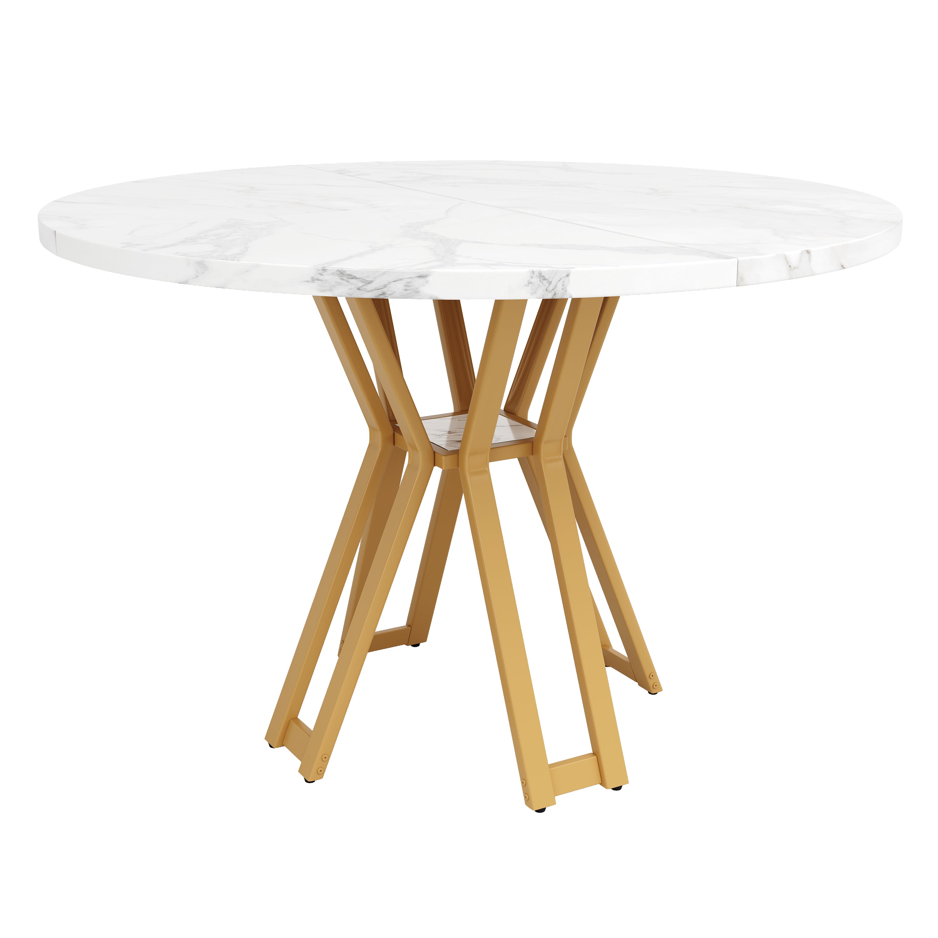 Round Dining Table 100cm 4-6 Seater Luxurious Gold Legs Marbled MDF