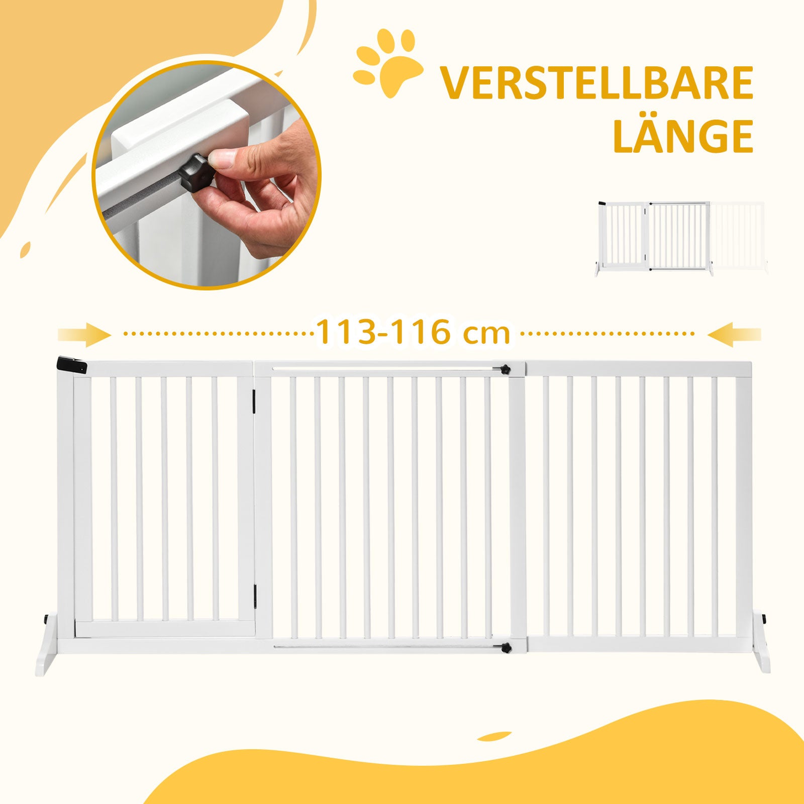 Dog Gate Freestanding Safety Gate with Door, Wooden, White